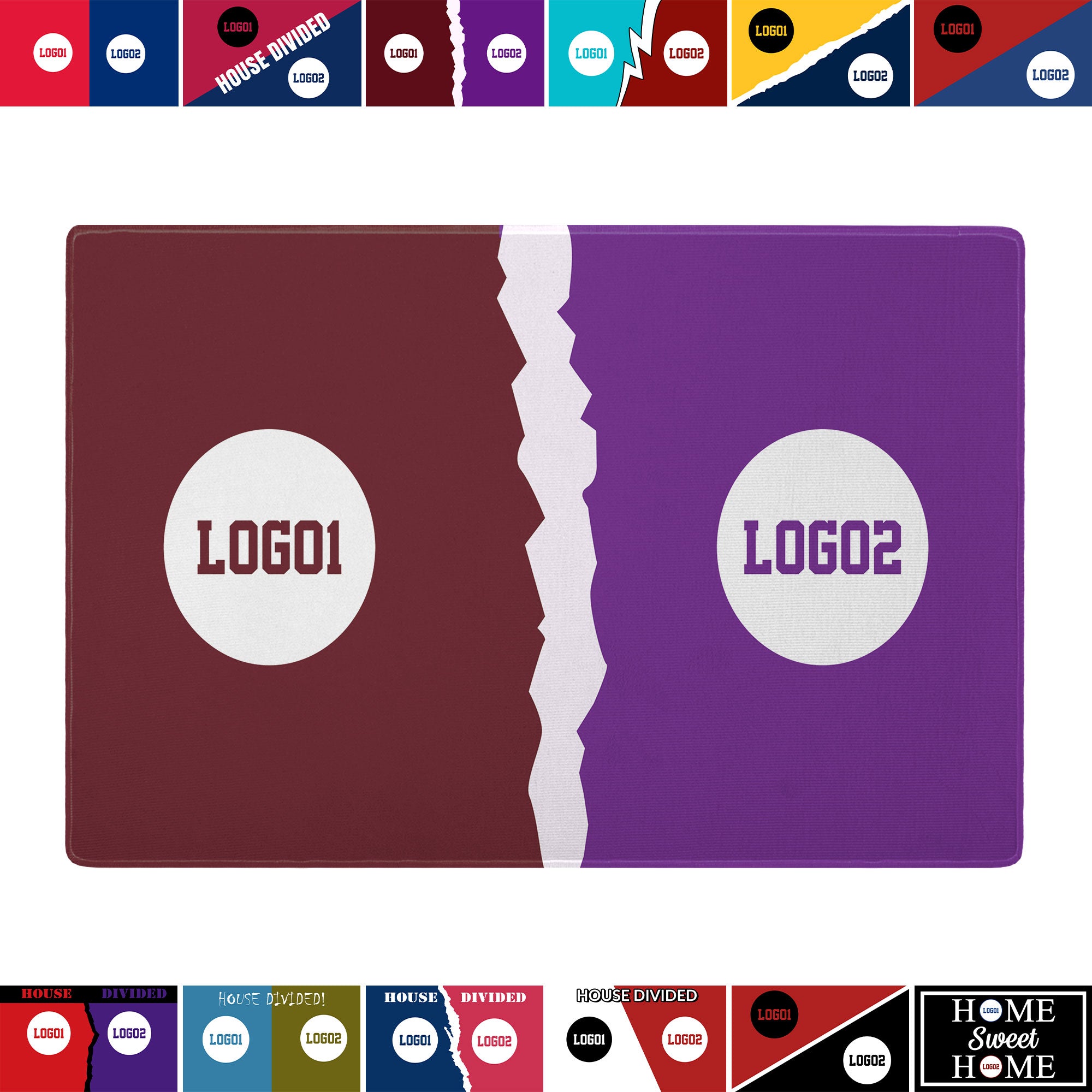 Custom House Divided Doormat | Personalized Sports Mat 3 - view 4, custom embroidered by Intriklo