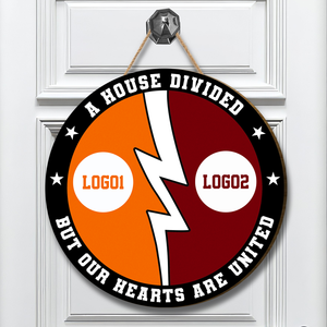 Personalized House Divided Sports Sign | Custom Team Logo Door & Wall Decor - front view, custom embroidered apparel by Intriklo