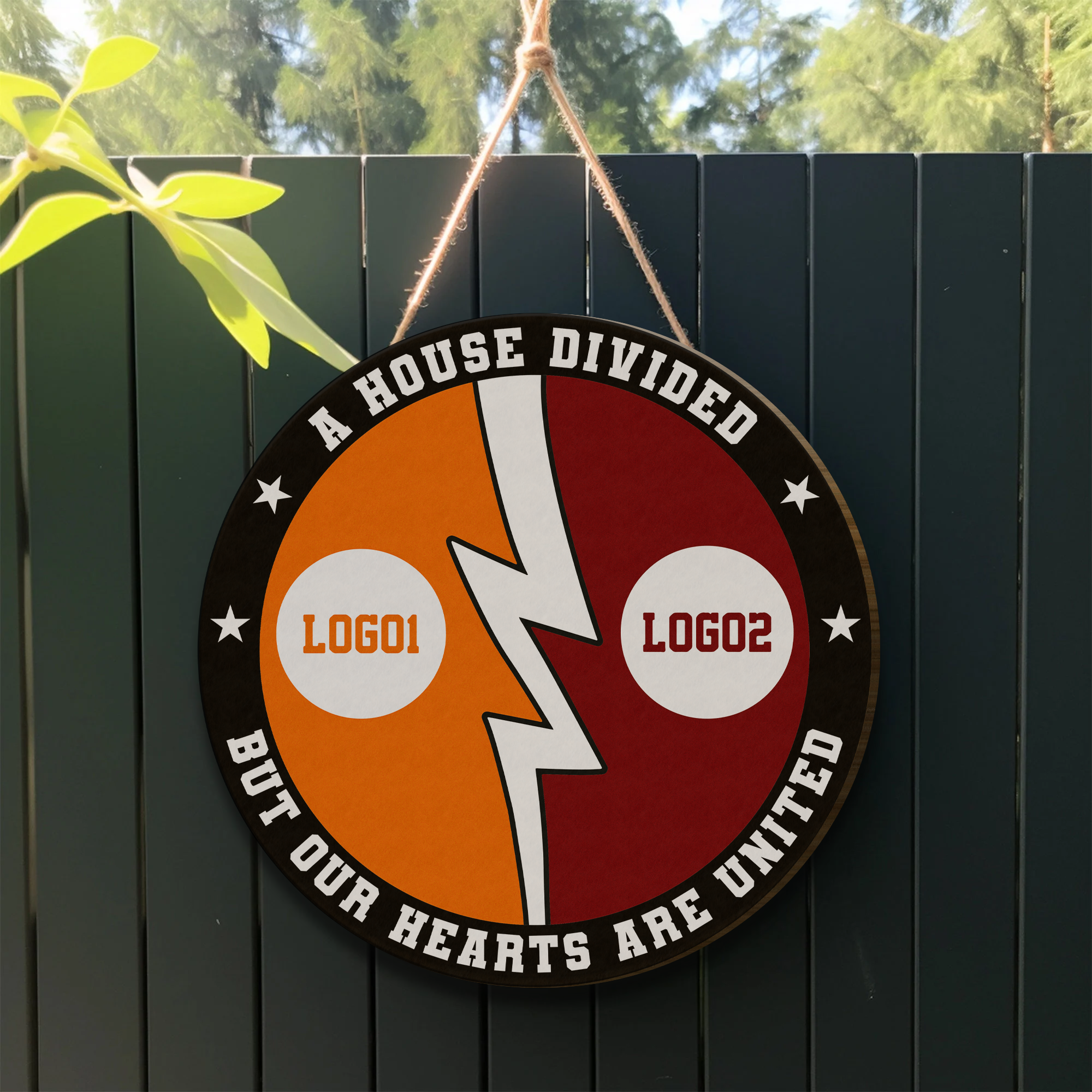 Personalized House Divided Sports Sign | Custom Team Logo Door & Wall Decor - view 3, custom embroidered by Intriklo
