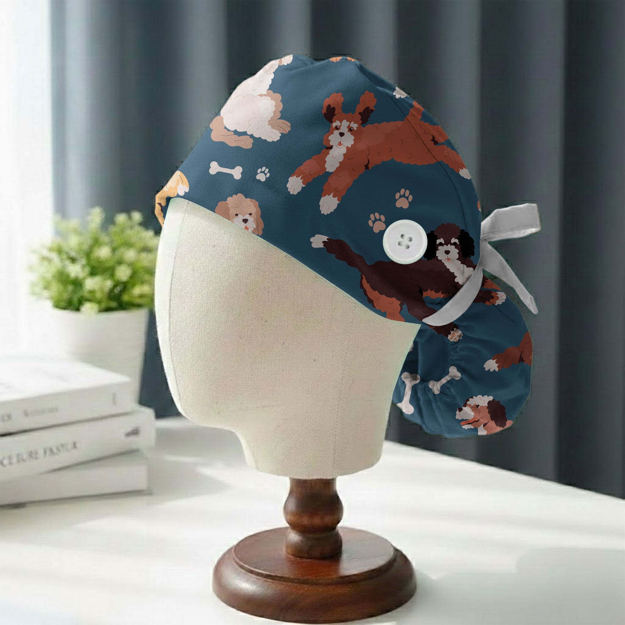 Playful Puppy Printed Scrub Cap for Vet Techs