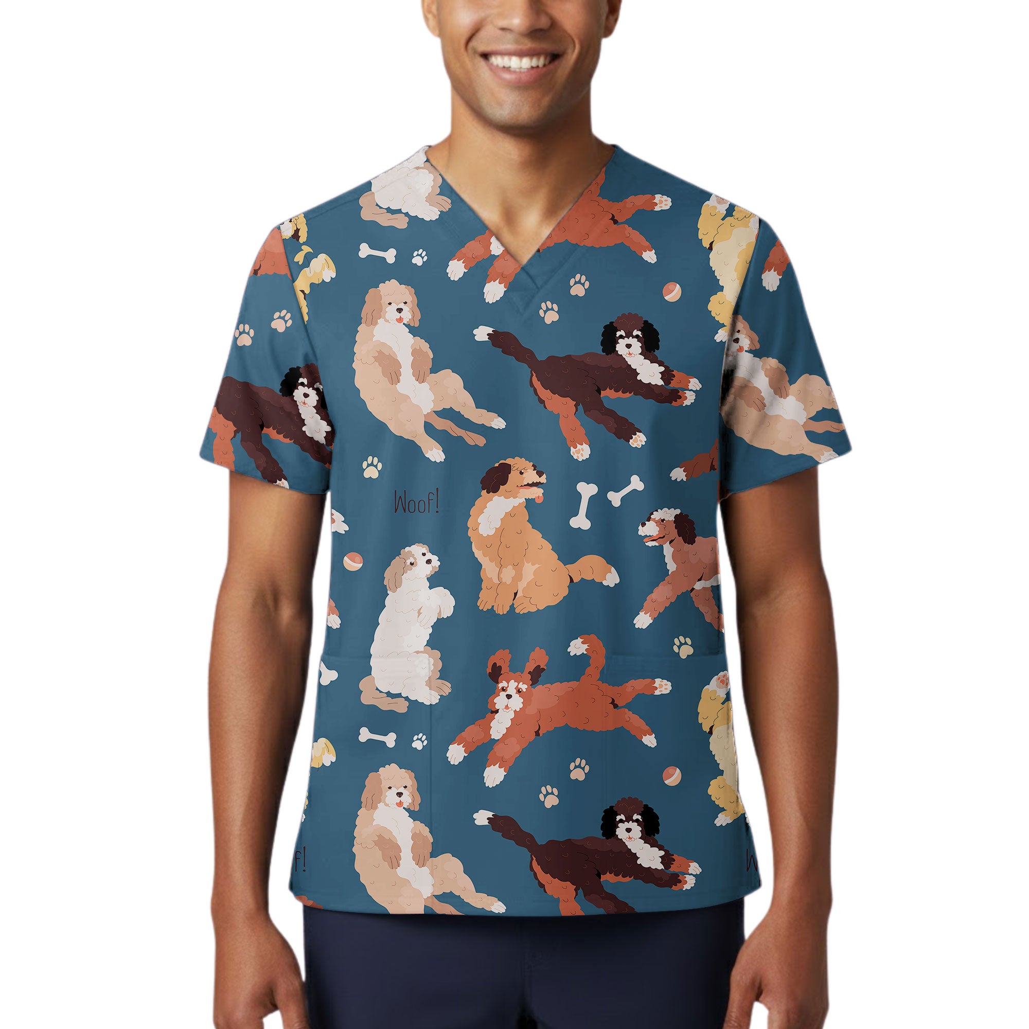 Playful Puppy Printed Scrub Top for Vet Techs