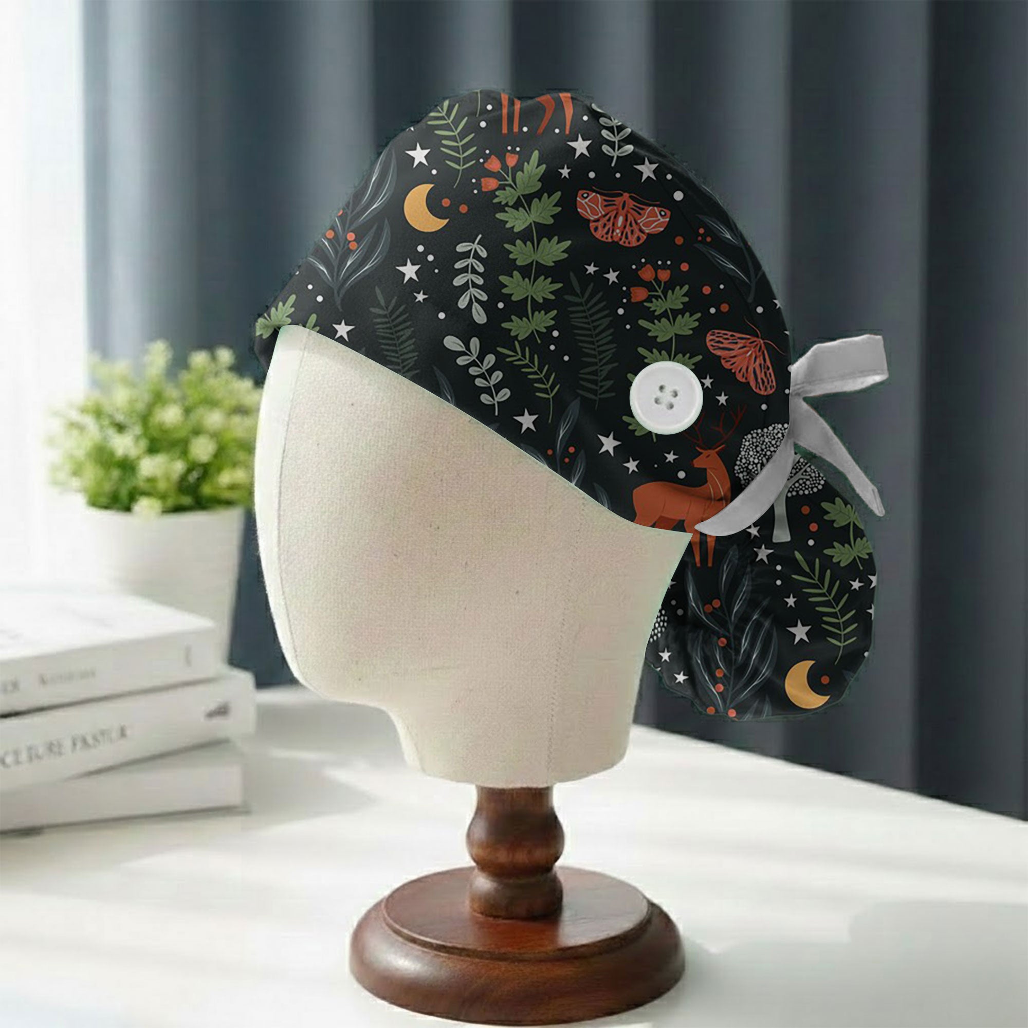 Mystic Forest Moth and Deer Printed Scrub Cap