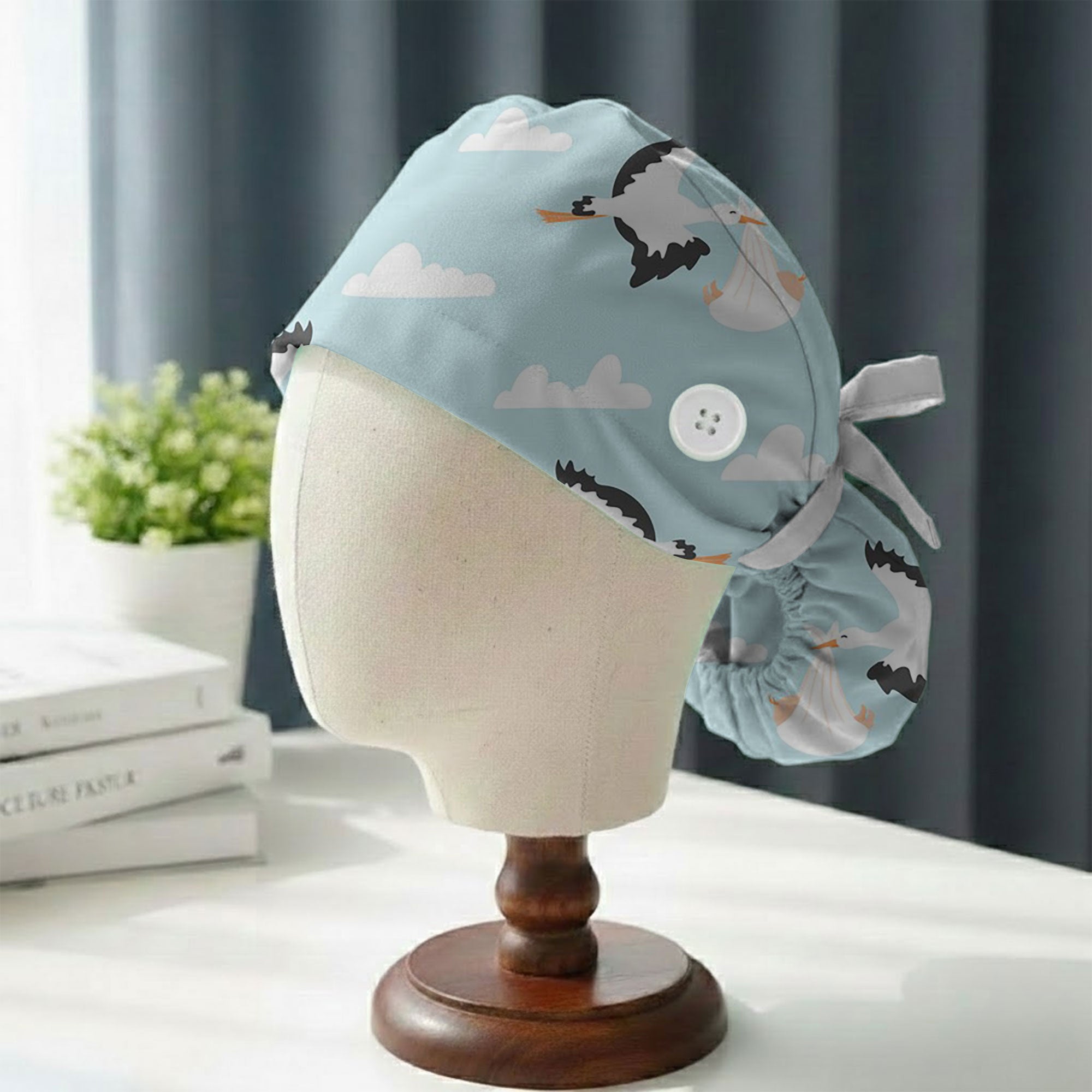 Stork Delivery Cloud Printed Scrub Cap for Maternity Nurses