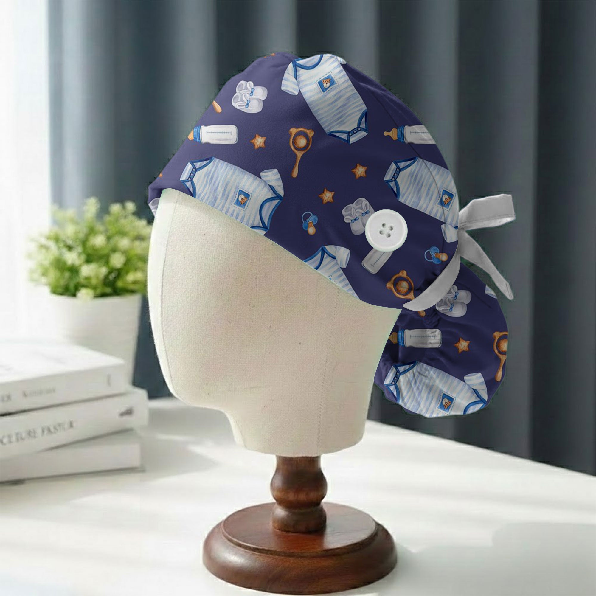 Navy Baby Boy Nursery Printed Scrub Cap for Maternity Nurses