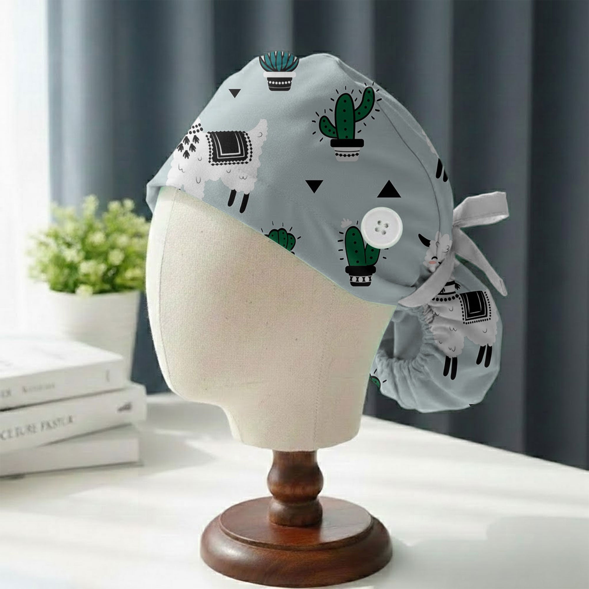 Boho Llama and Cactus Printed Scrub Cap for Nurses