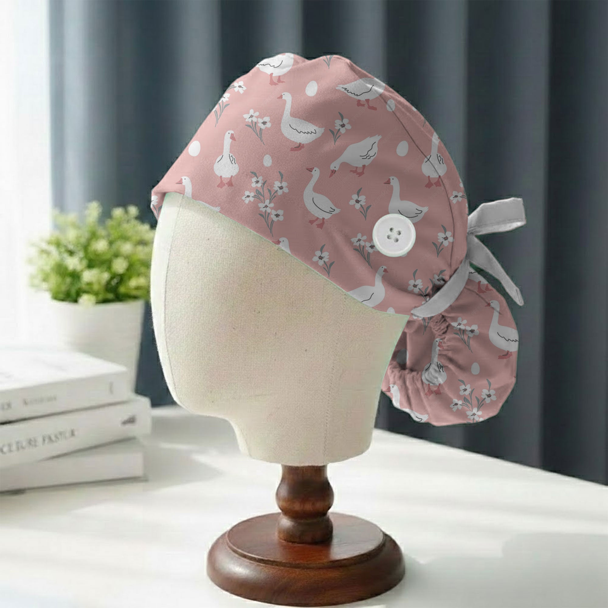 Pink Goose and Wildflower Printed Scrub Cap