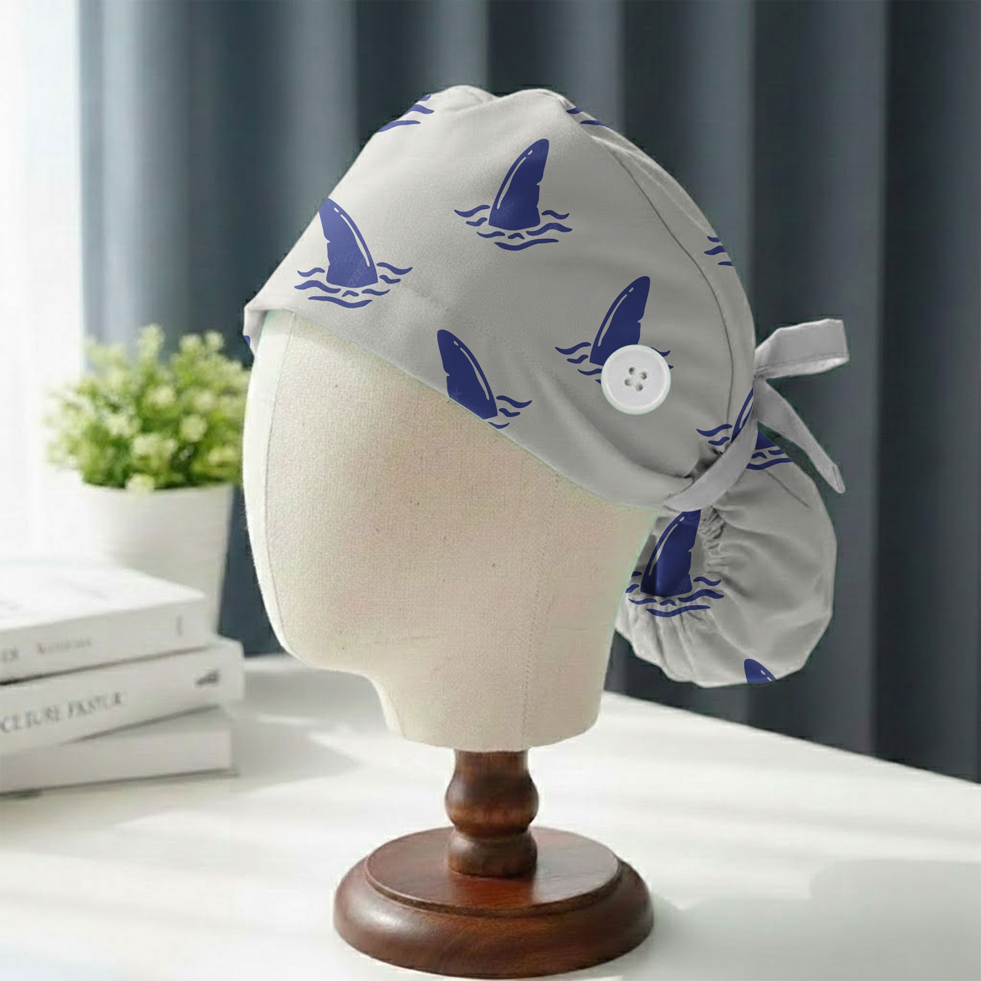 Blue Shark Fin Ocean Printed Scrub Cap for Nurses