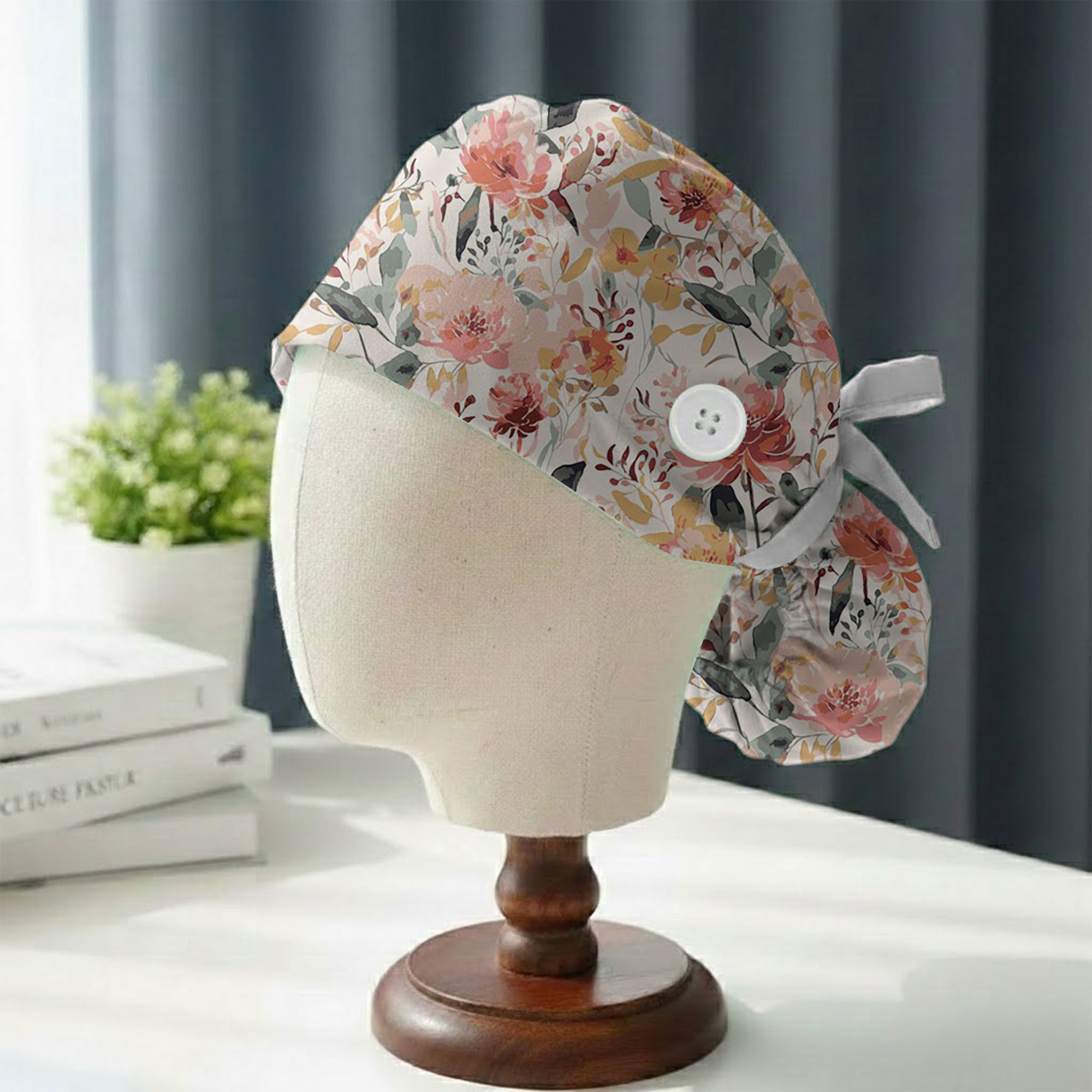 Watercolor Peony Bloom Printed Scrub Cap for Nurses