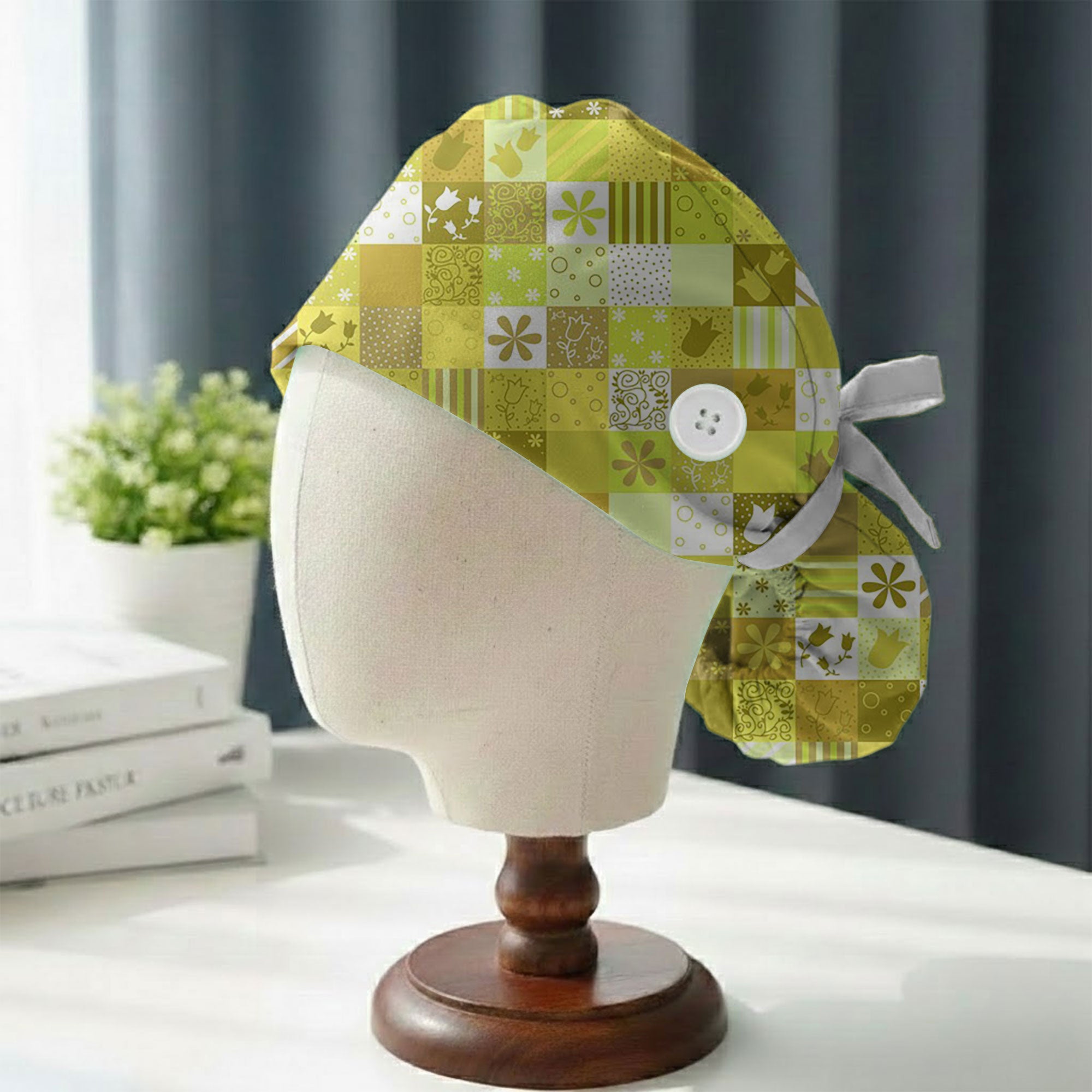 Yellow Tulip Patchwork Printed Scrub Cap