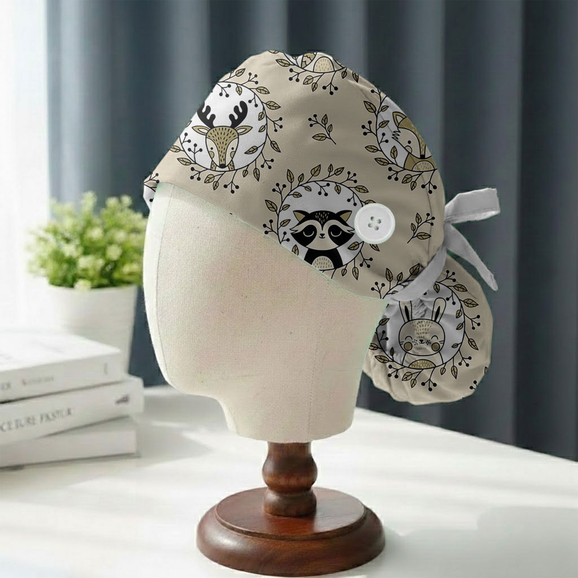 Woodland Forest Animal Wreath Printed Scrub Cap
