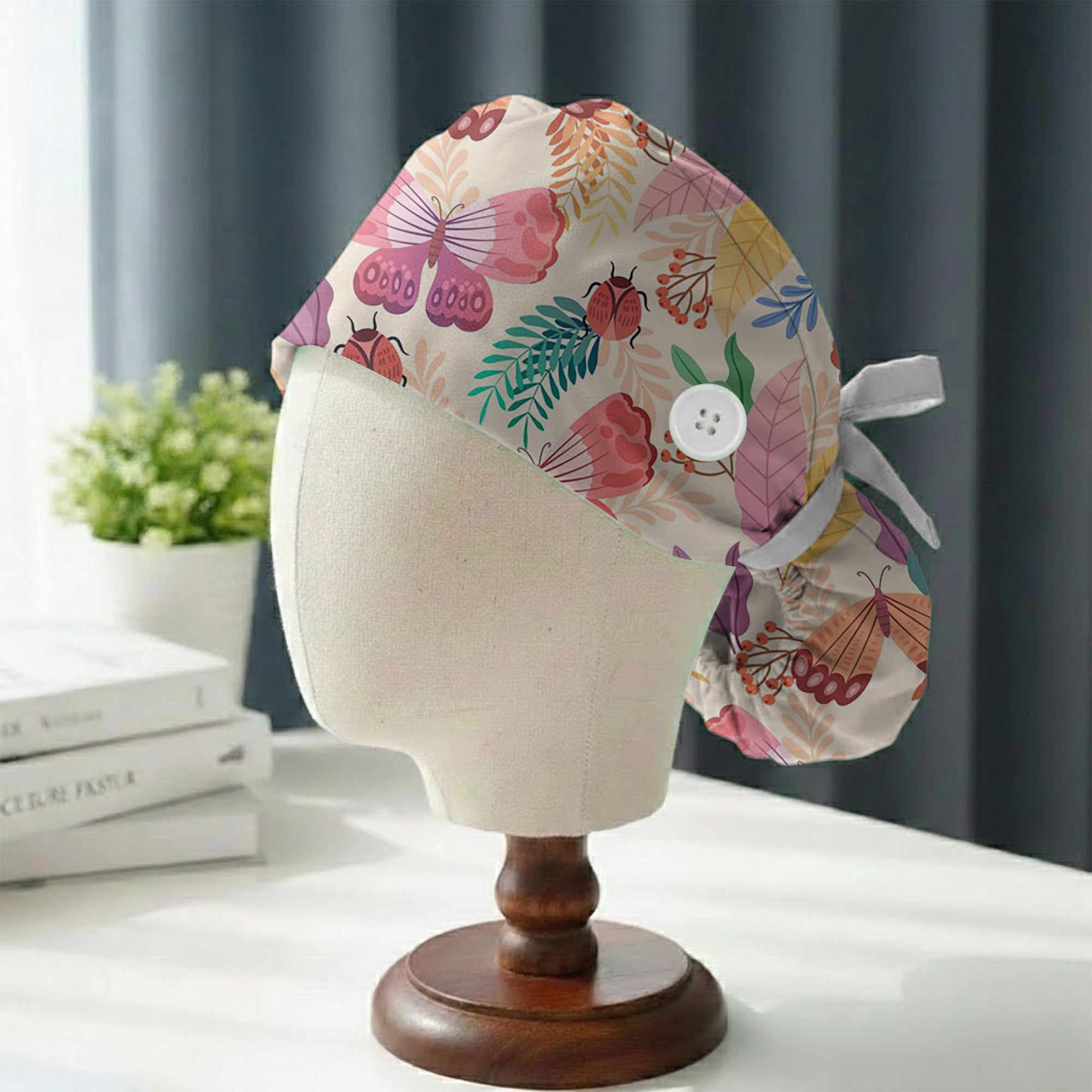 Whimsical Butterfly Ladybug Garden Printed Scrub Cap