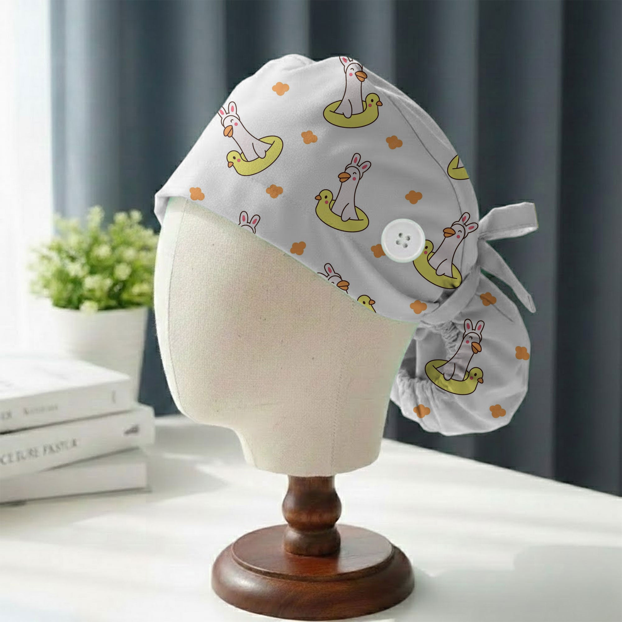 Cute Bunny Goose with Floatie Printed Scrub Cap