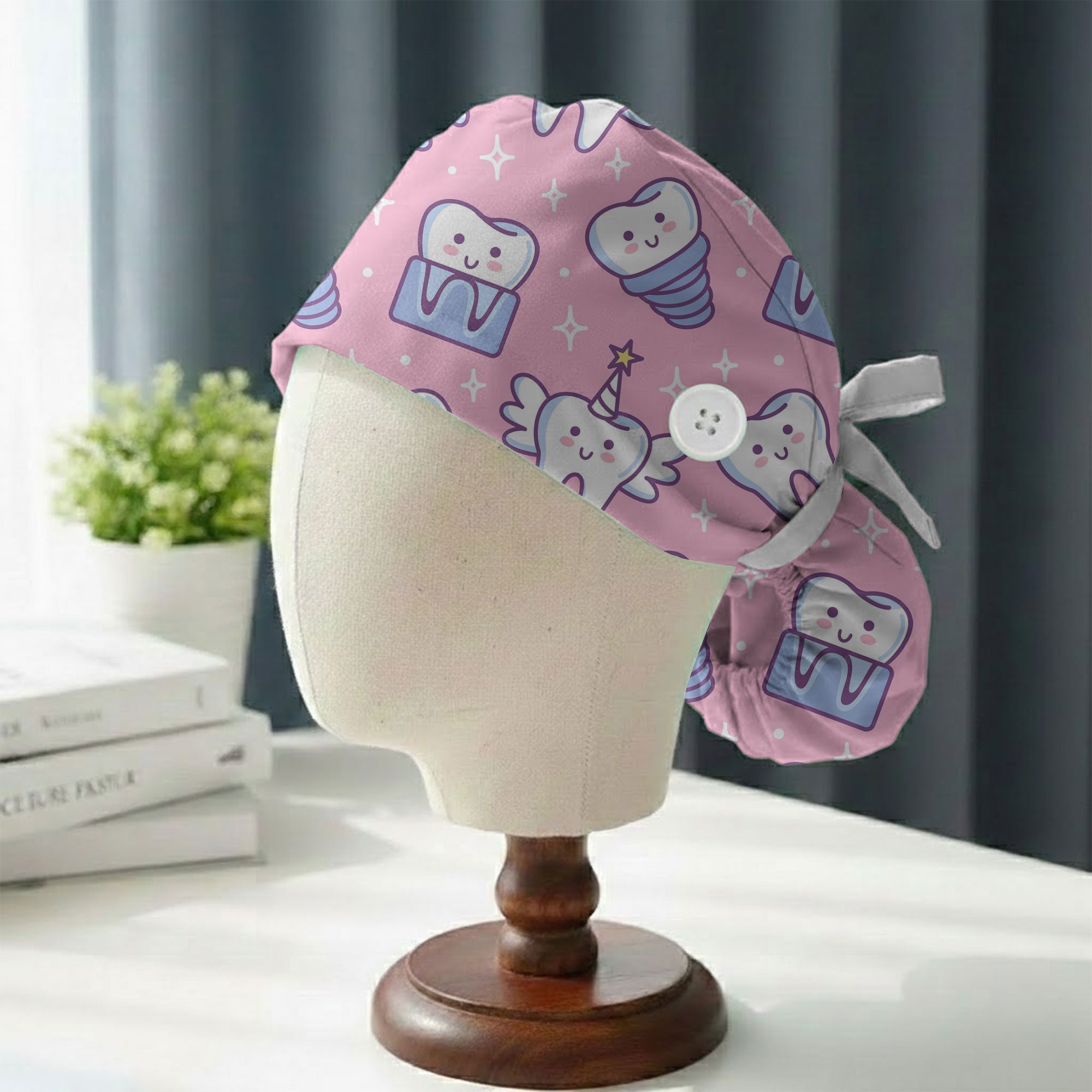 Pink Tooth Fairy Printed Scrub Cap for Dental Staff