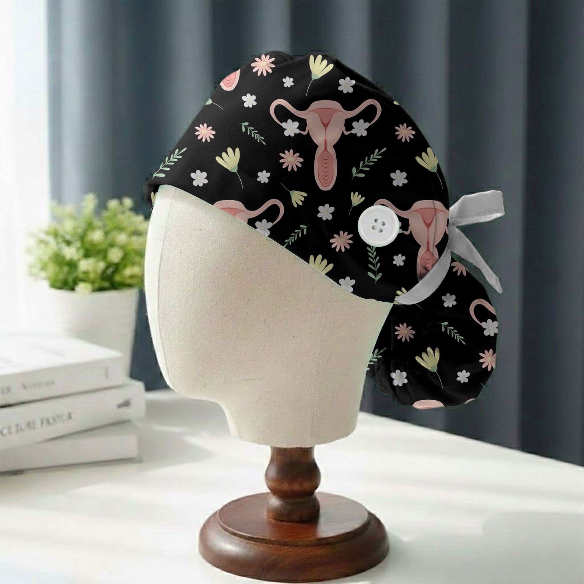 Womens Health Floral Anatomy Printed Scrub Cap for OB GYN