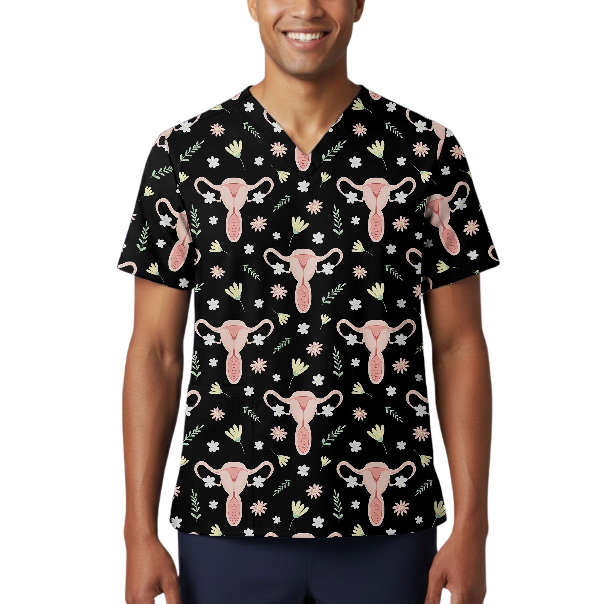 Womens Health Floral Anatomy Printed Scrub Top for OB GYN