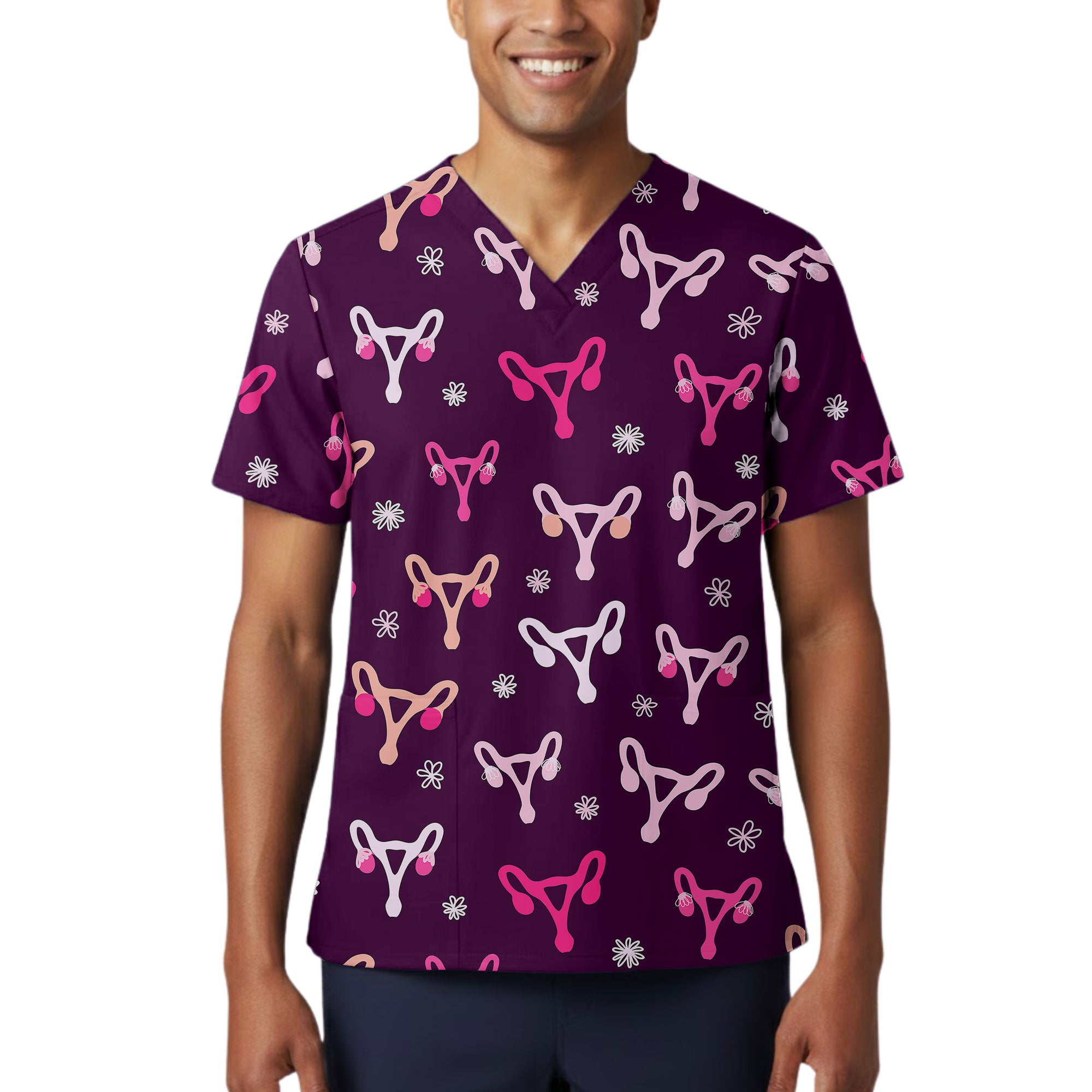 Women's Health Anatomy Printed Scrub Top for OB GYN Nurses