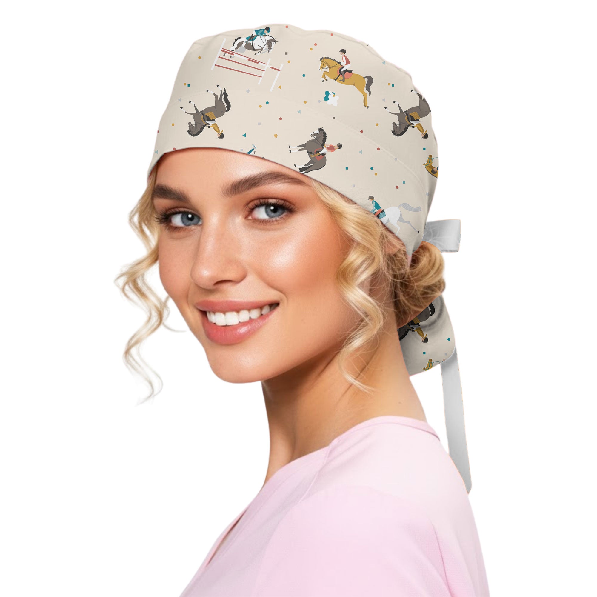 Equestrian Horse Rider Printed Scrub Cap for Veterinary Staff