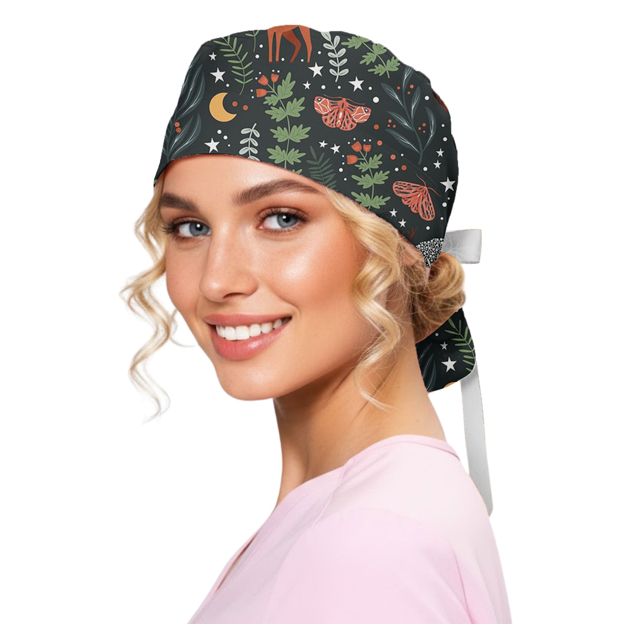 Mystic Forest Moth and Deer Printed Scrub Cap