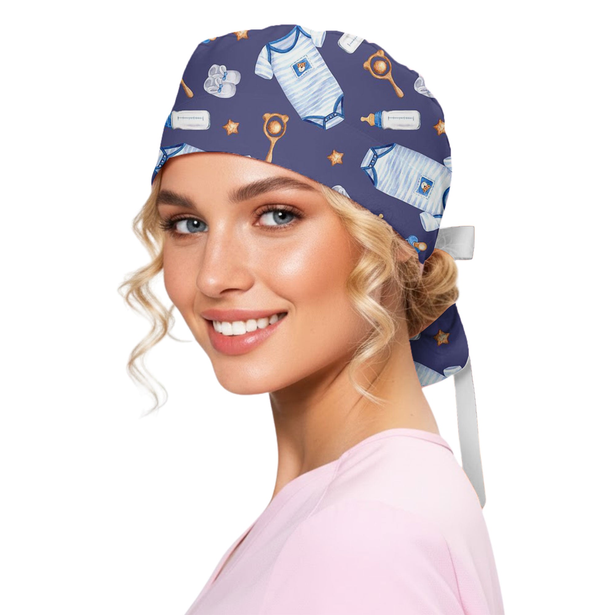 Navy Baby Boy Nursery Printed Scrub Cap for Maternity Nurses