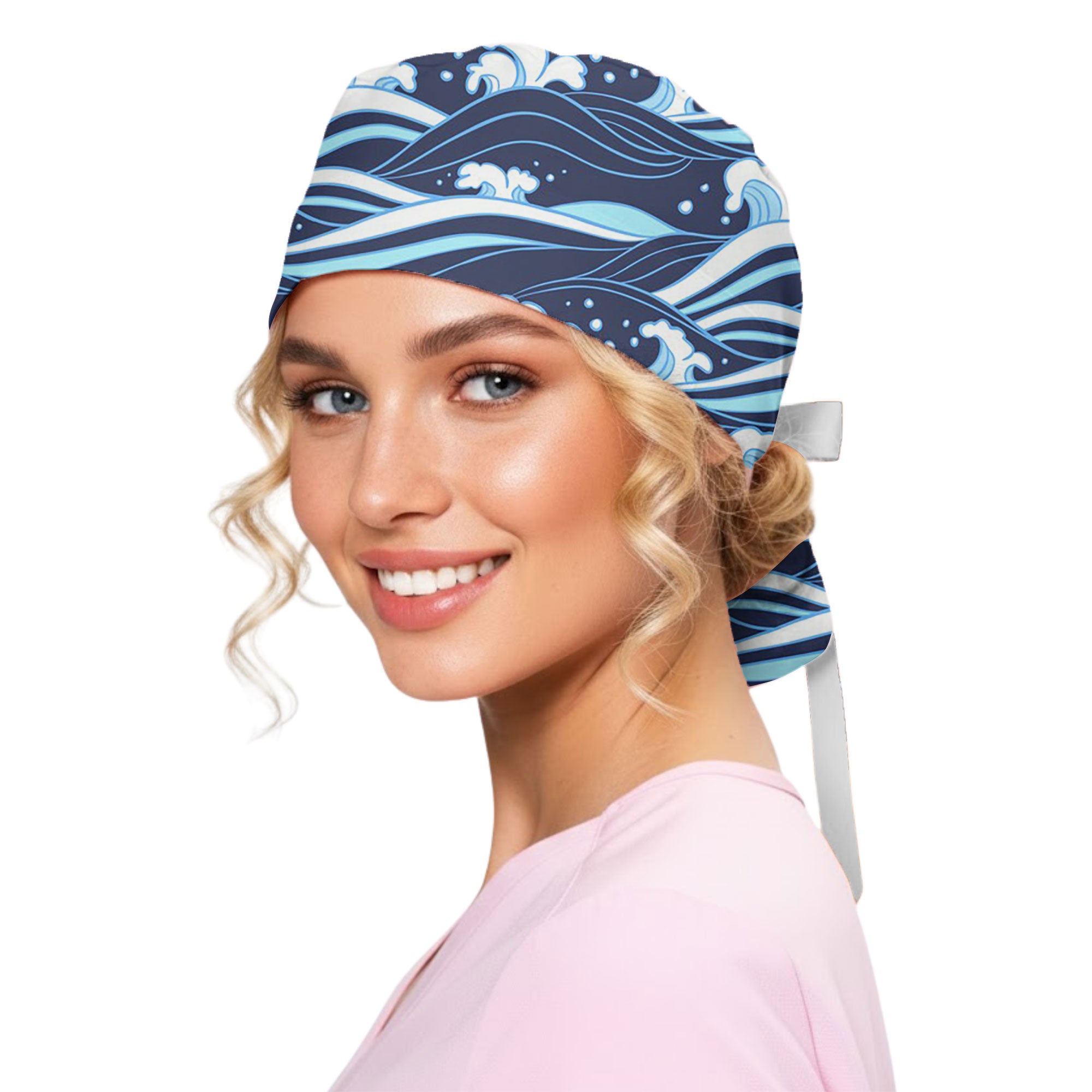 Japanese Ocean Wave Printed Scrub Cap for Nurses