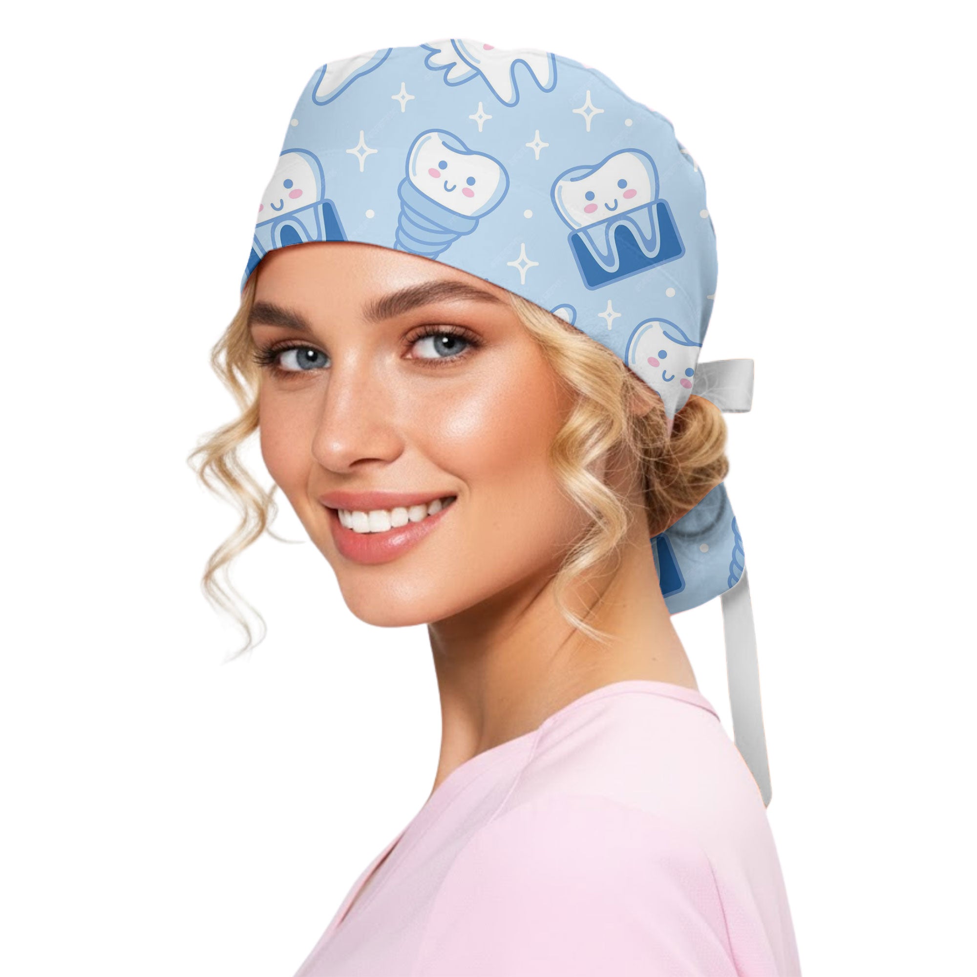 Blue Kawaii Tooth Magic Printed Scrub Cap for Dental Staff