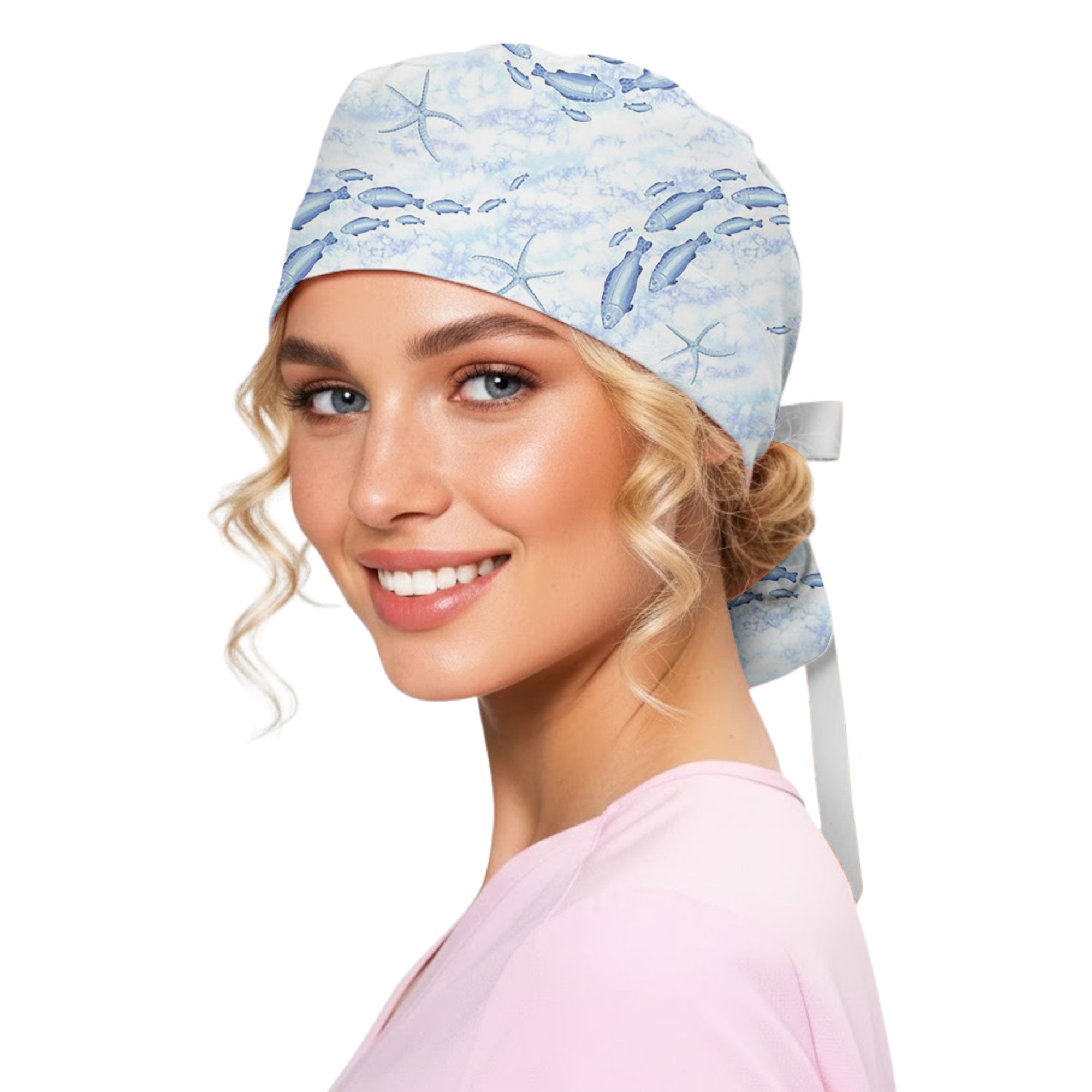 Coastal Fish School Printed Scrub Cap for Medical Staff