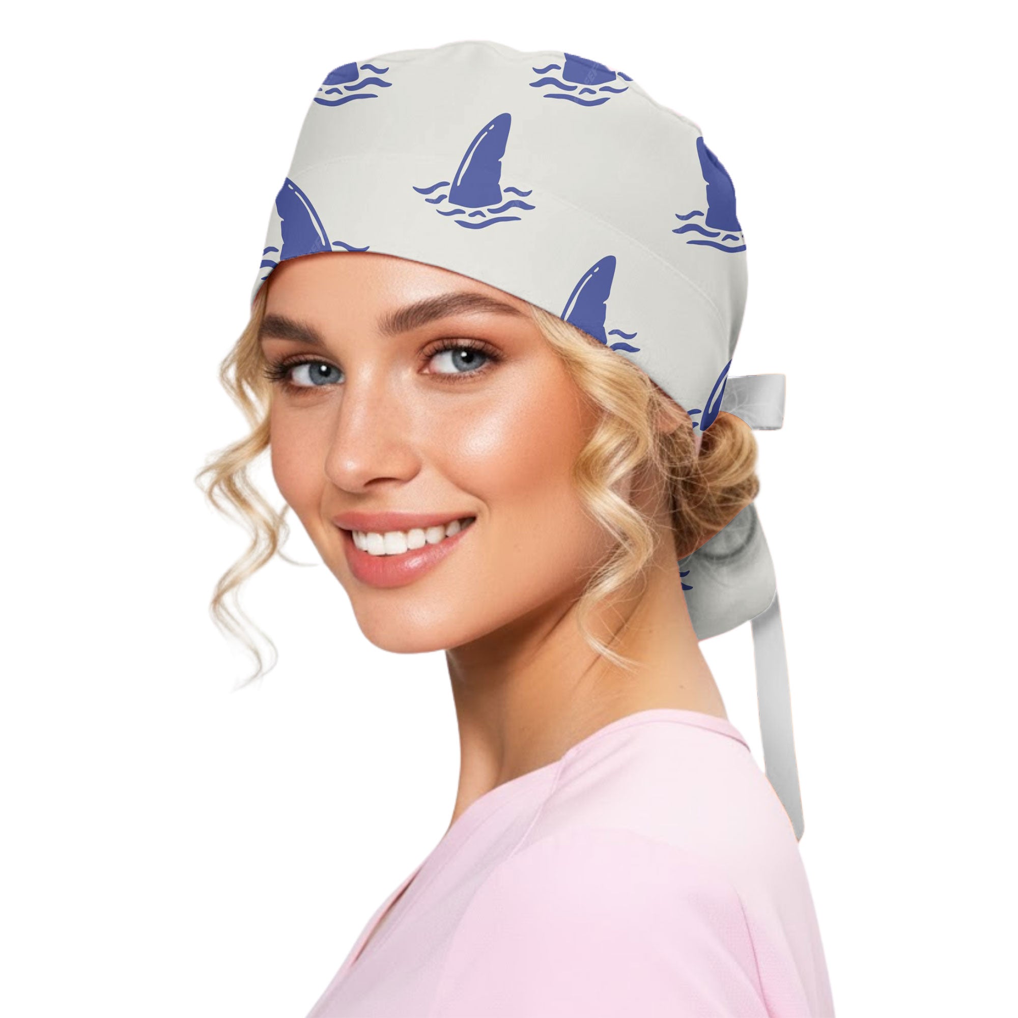 Blue Shark Fin Ocean Printed Scrub Cap for Nurses