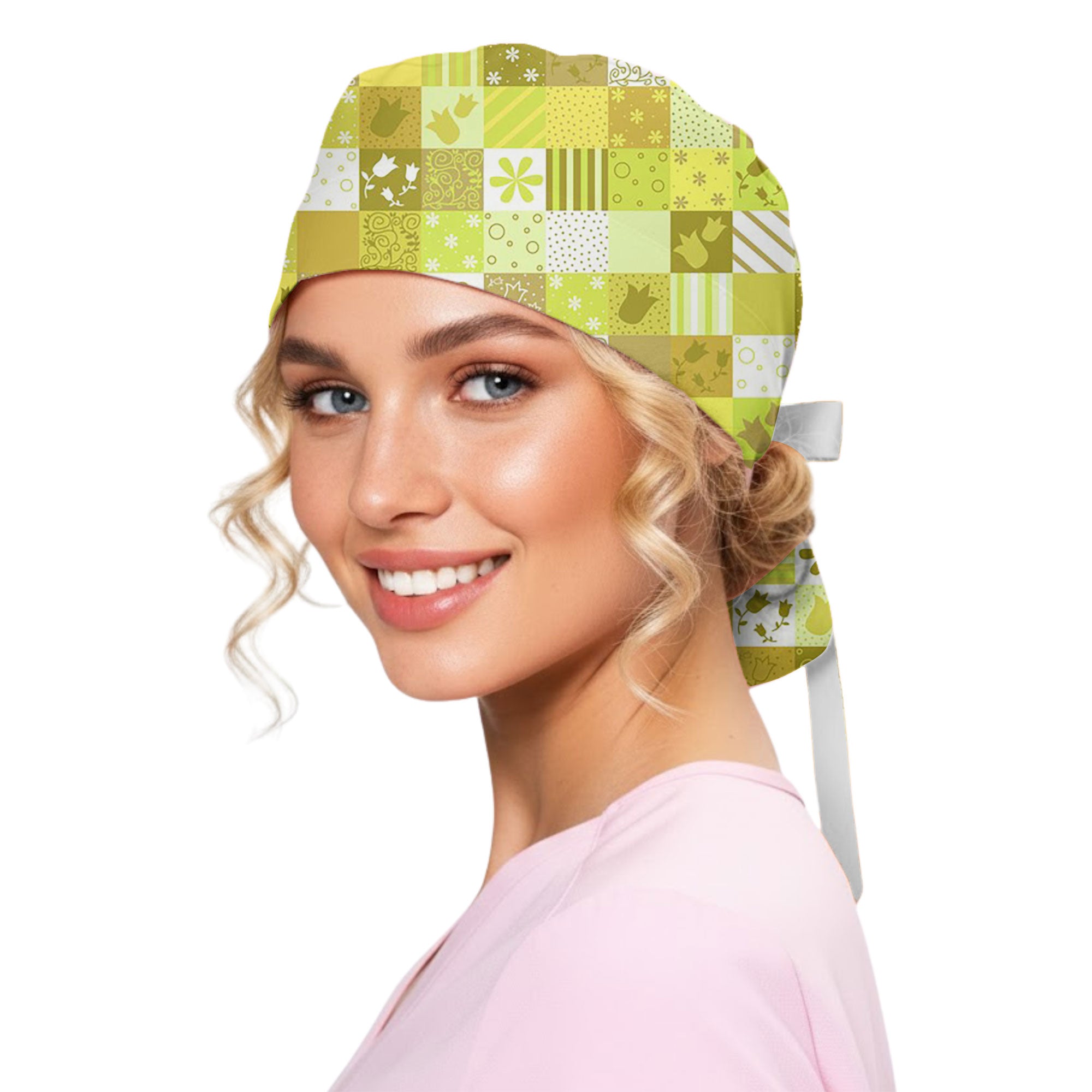 Yellow Tulip Patchwork Printed Scrub Cap