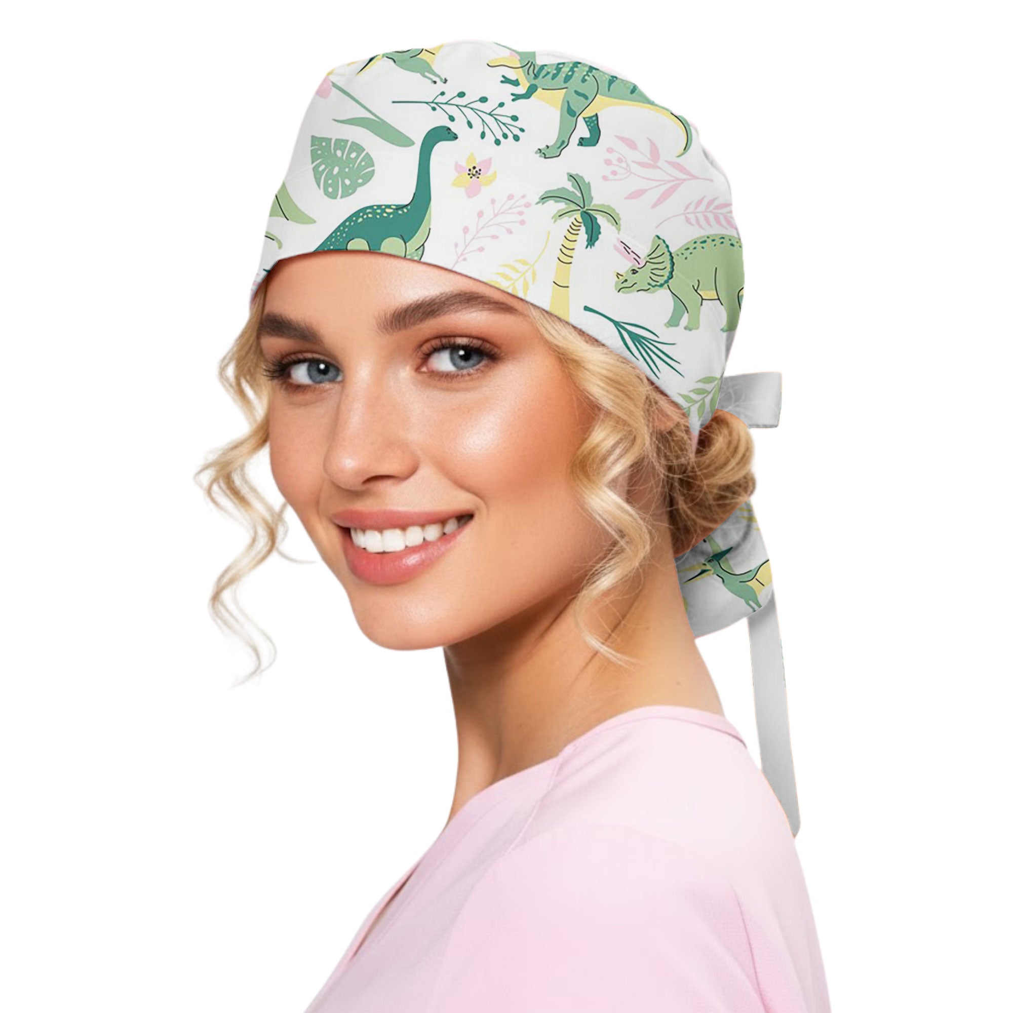 Tropical Jungle Dinosaur Printed Scrub Cap