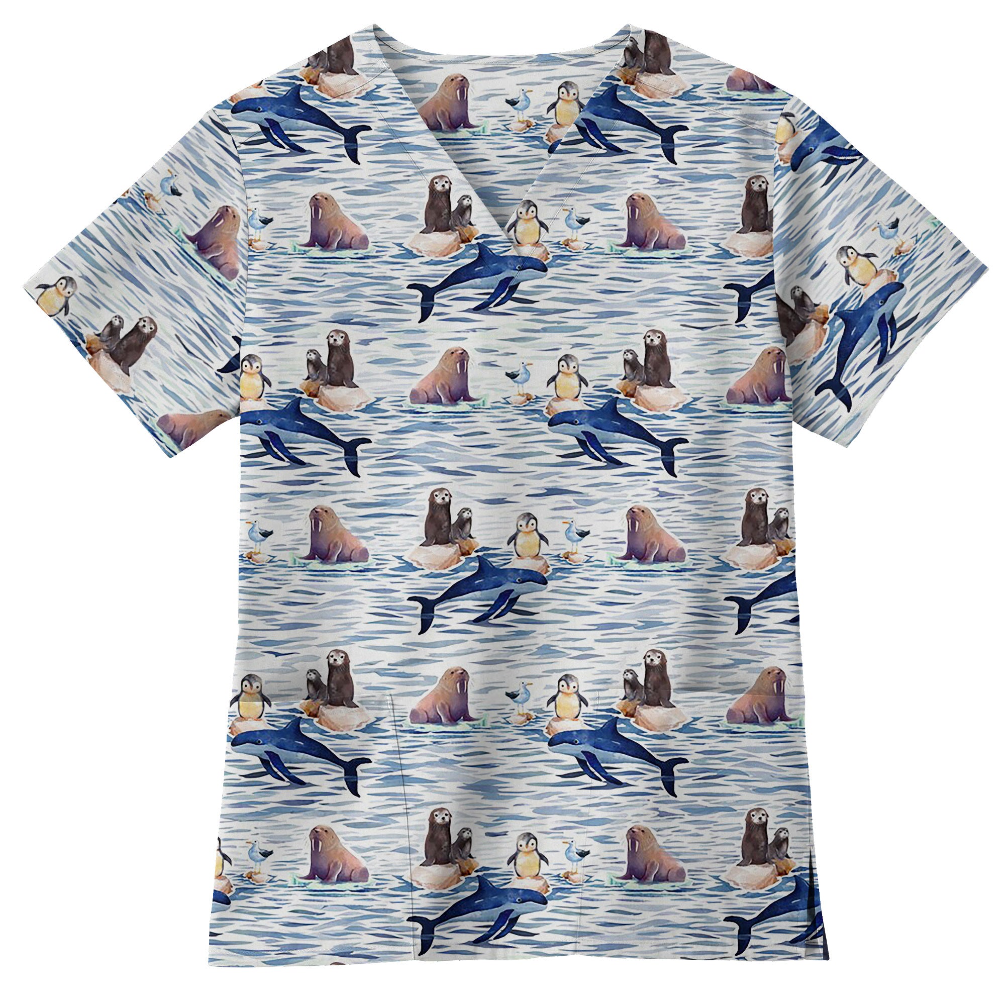 Arctic Ocean Animal Printed Scrub Top for Nurses