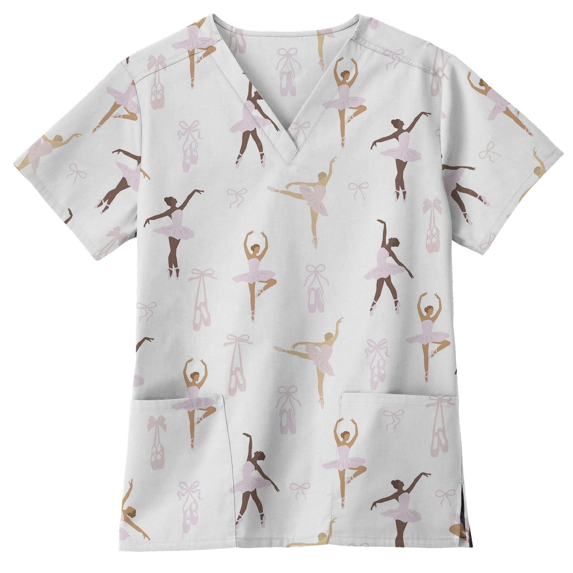 Ballerina Dance Printed Scrub Top for Pediatric Nurses