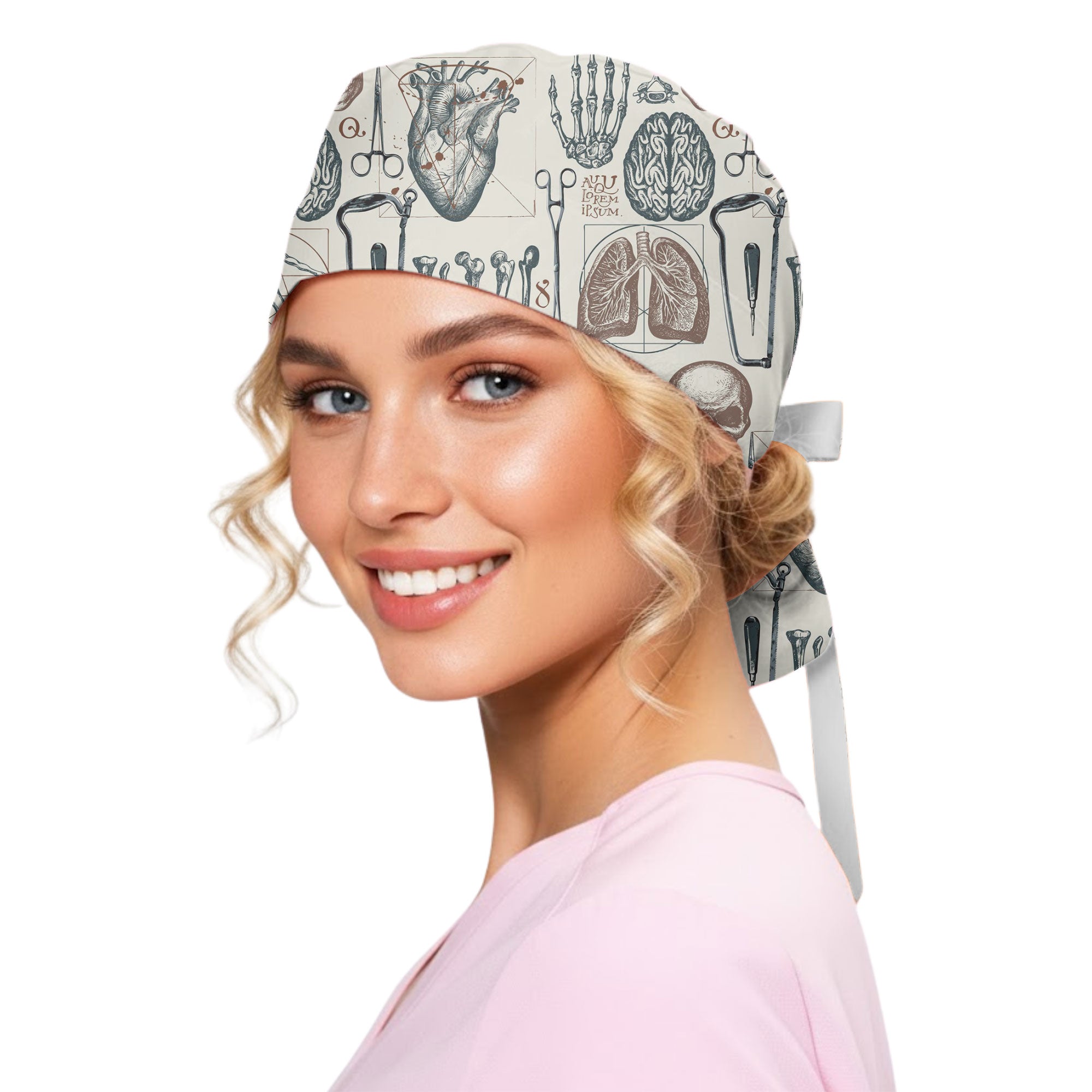 Vintage Anatomy and Medical Illustration Printed Scrub Cap