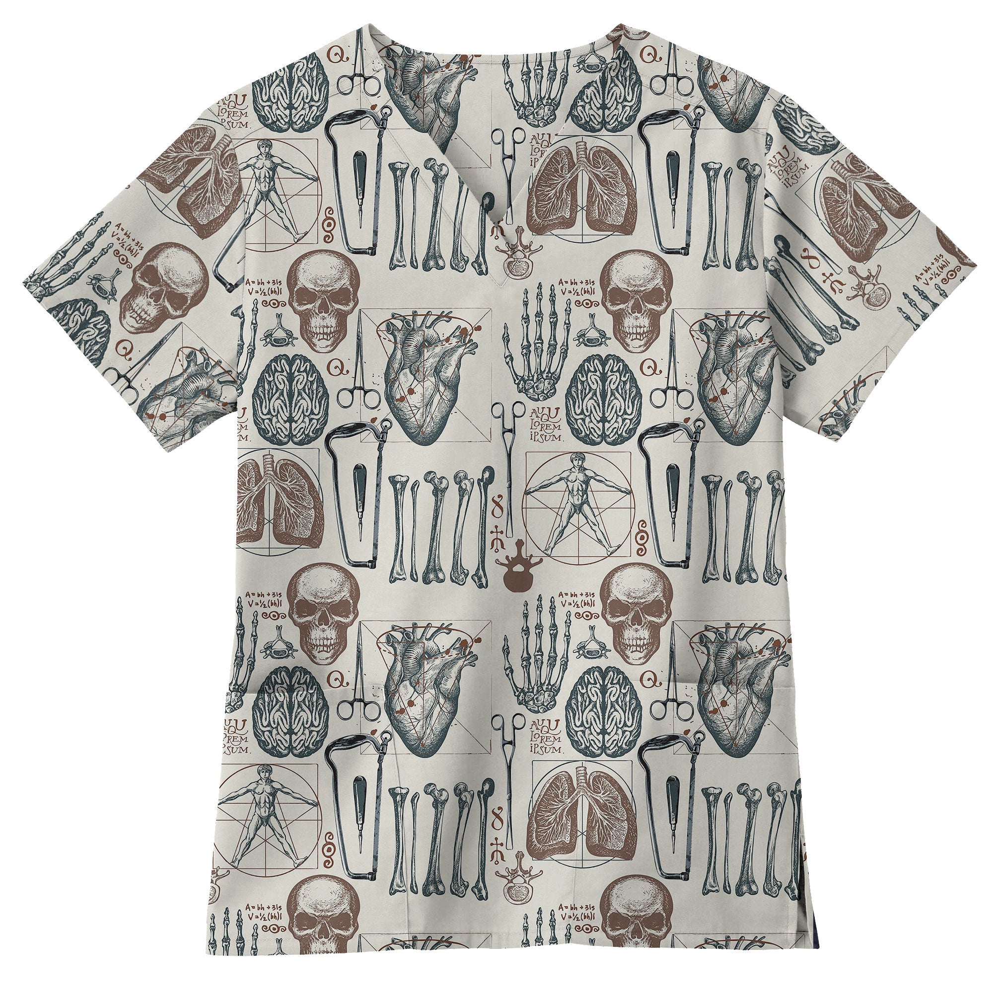 Vintage Anatomy and Medical Illustration Printed Scrub Top