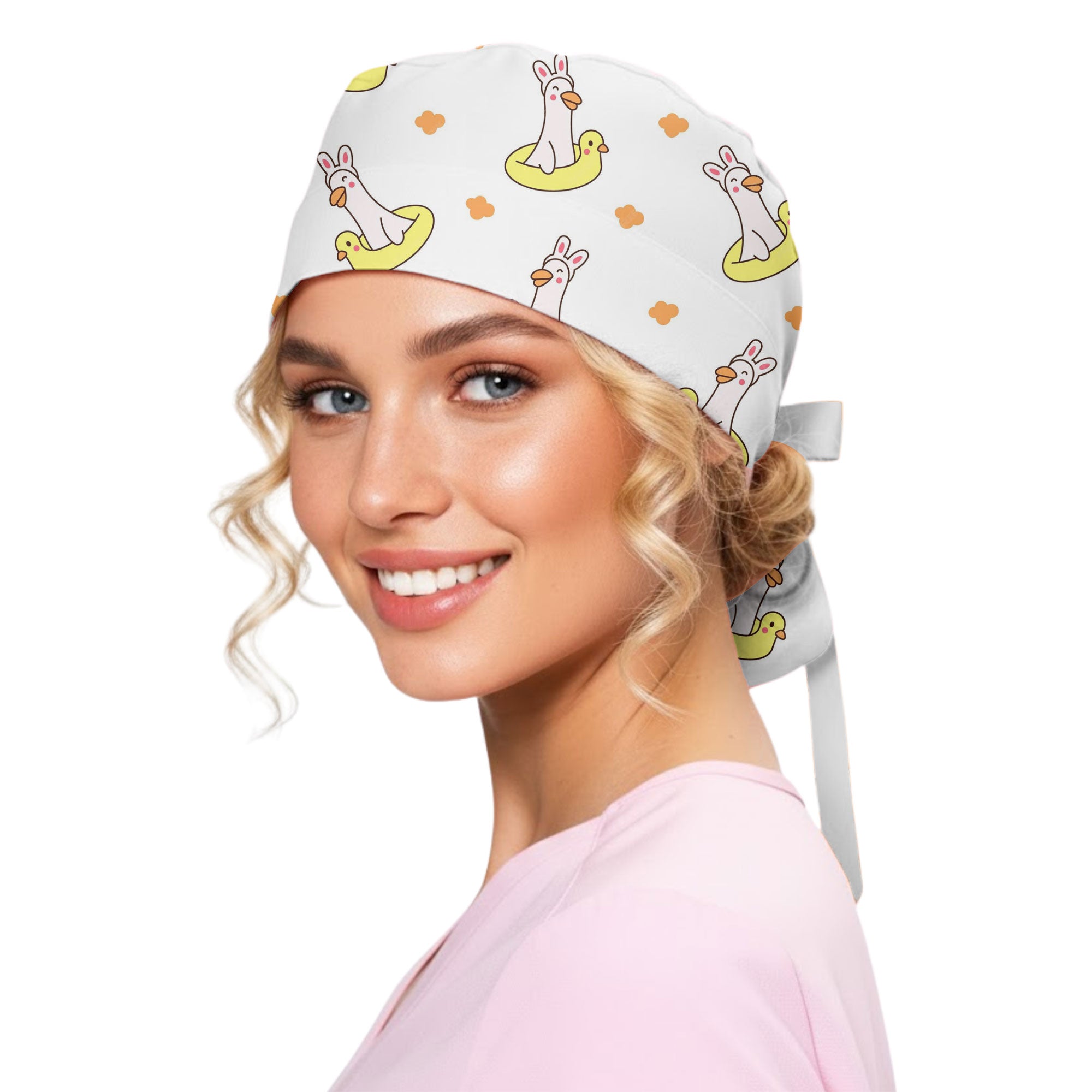 Cute Bunny Goose with Floatie Printed Scrub Cap