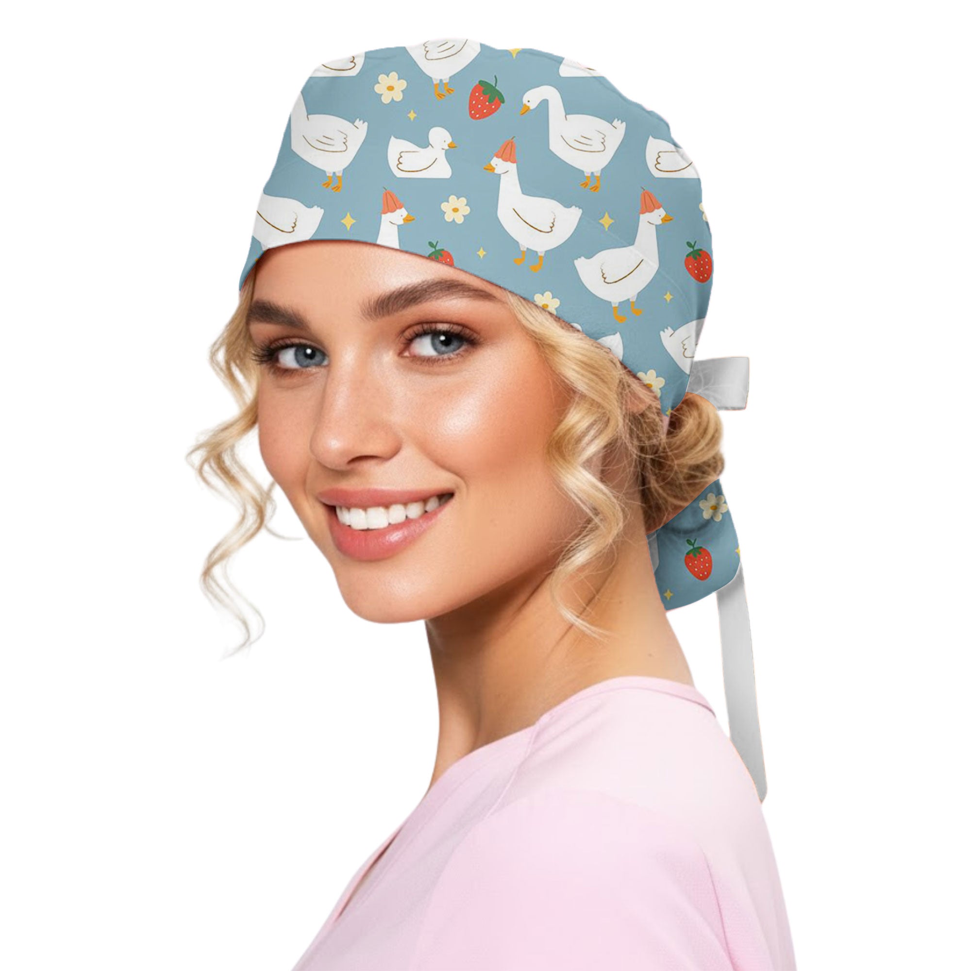 Cute Goose and Strawberry Printed Scrub Cap for Nurses