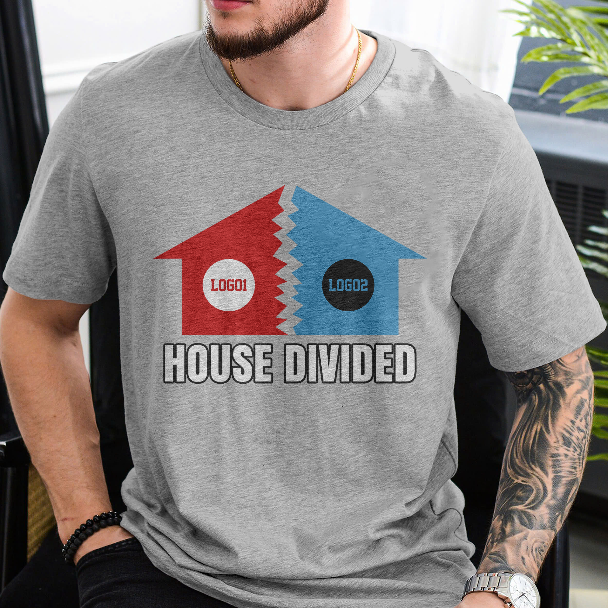 Personalized House Divided Sports Shirt – Any Teams, Any League 4 - detail view, custom embroidered by Intriklo