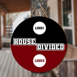 Personalized House Divided Sign – Custom Rival Team Logo Sports Door Hanger - front view, custom embroidered apparel by Intriklo