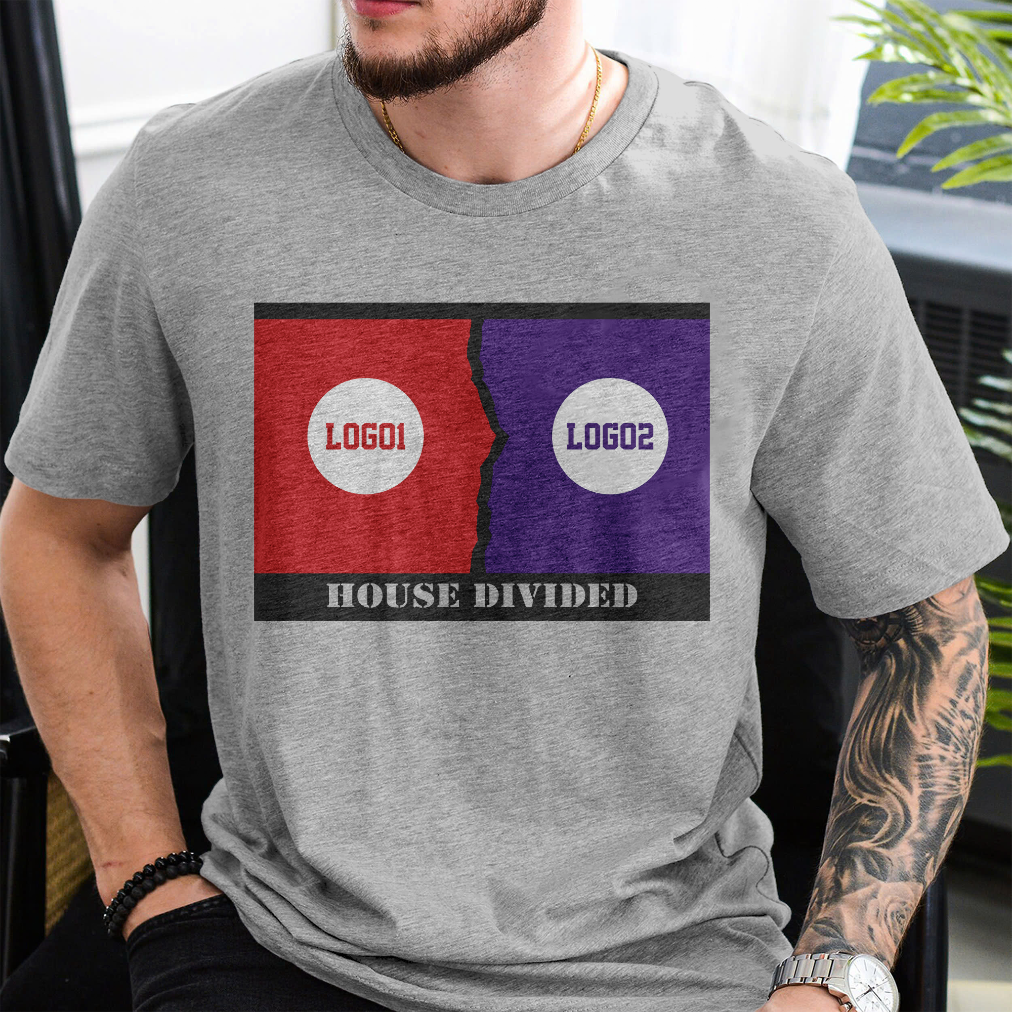 Personalized House Divided Sports Shirt – Any Teams, Any League 3 - detail view, custom embroidered by Intriklo