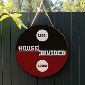 Personalized House Divided Sign – Custom Rival Team Logo Sports Door Hanger - detail view, custom embroidered by Intriklo