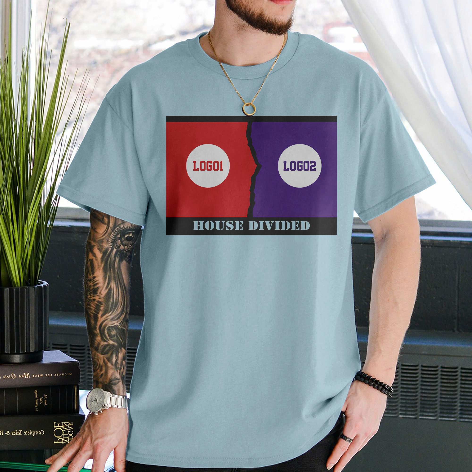 Personalized House Divided Sports Shirt – Any Teams, Any League 3 - view 3, custom embroidered by Intriklo