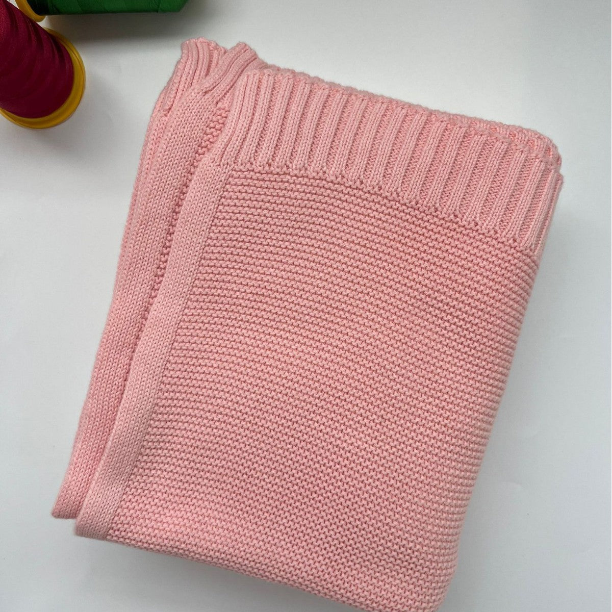 Pink cotton knit baby blanket, plain color option