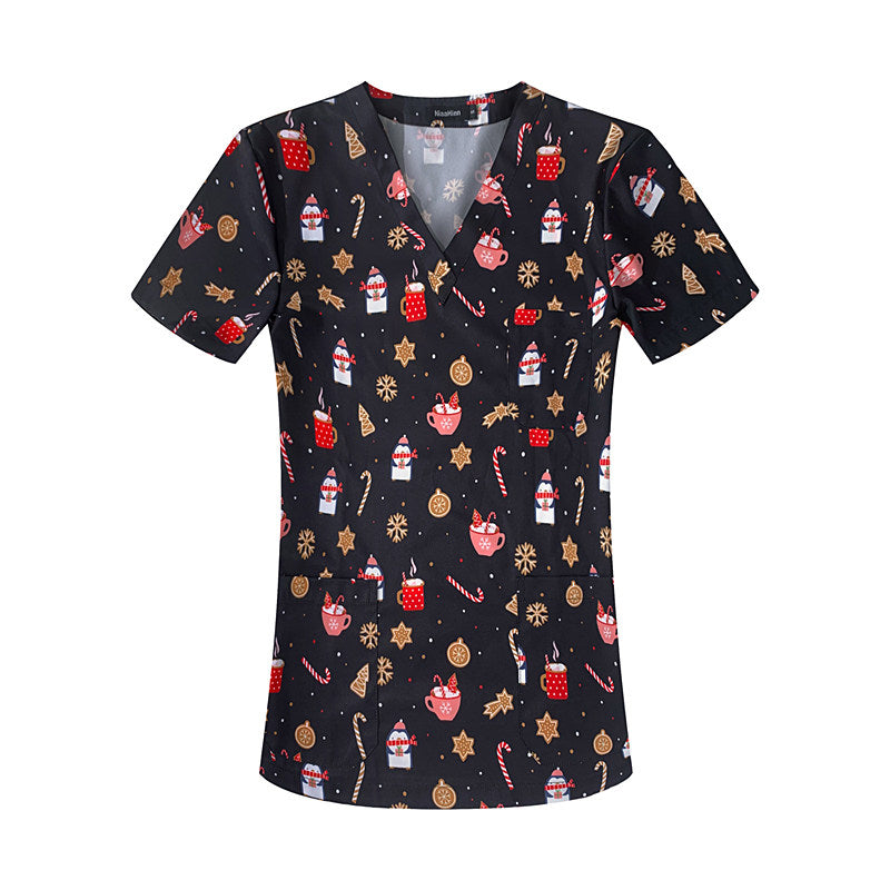 Stretch Nurse Uniform Female Print Dental Stretch Quick Dry Dental Hospital Oral Care Work Brush Hand Clothes Hand Washing Clothes