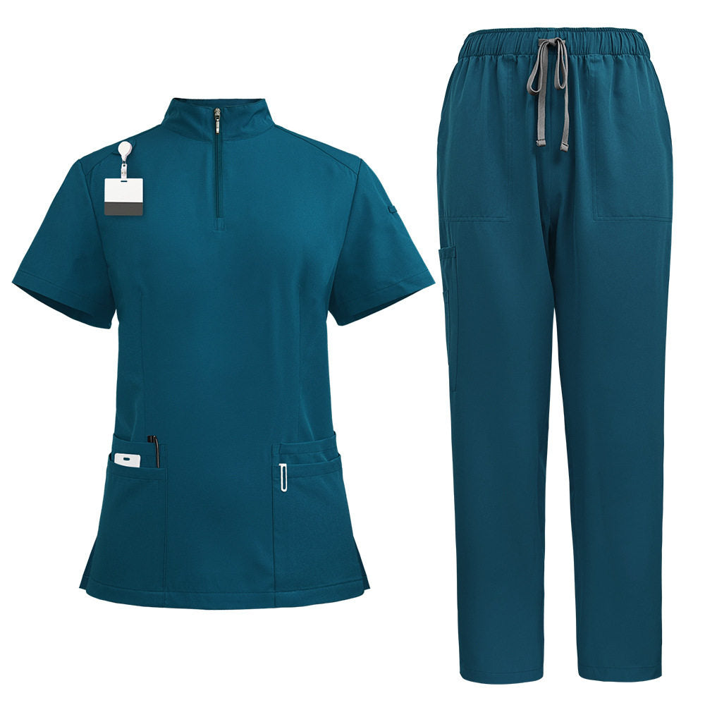 Temperament style stand-up collar hand washing clothes Hospital doctors and nurses beauty salon nurse uniforms work clothes solid color surgical clothes are quick-drying