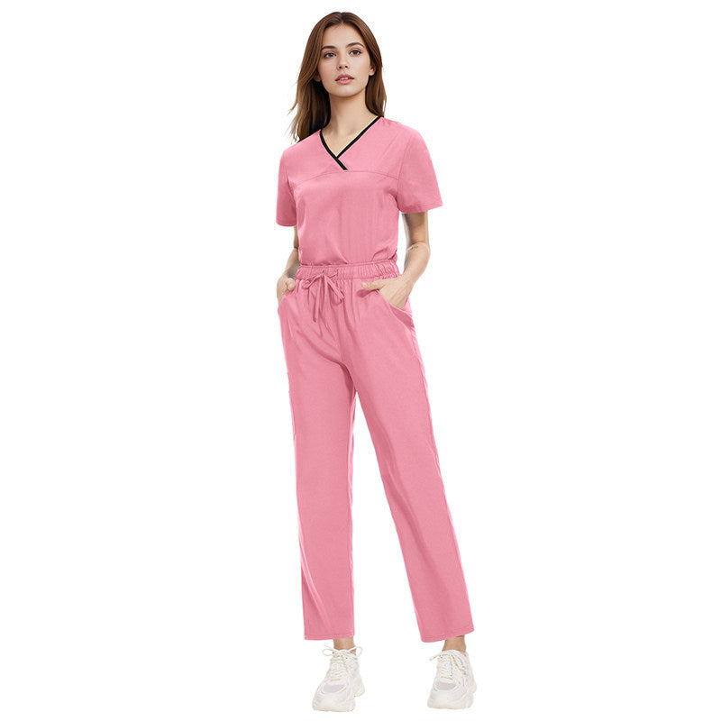 Nianqing unisex new hand washing clothes V-neck contrast design beauty salon dental clinic hospital nurse uniform