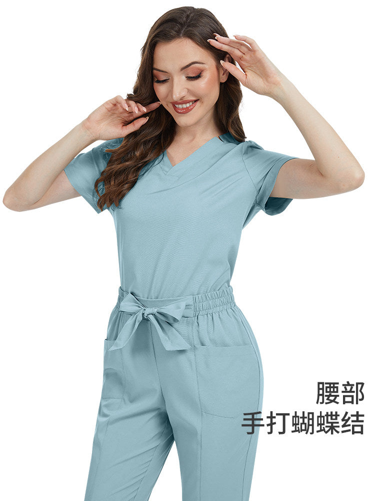 Nianqing Ms. SPA Club Beauty Salon Summer Thin Solid Color Professional Workwear Caregiver Uniform Dental Lab Uniform for Women