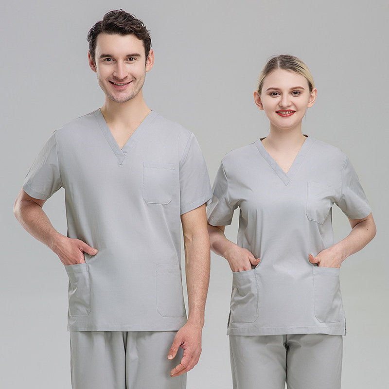 Plus size solid color polyester cotton overalls short sleeve hand clothes hand clothes hand clothes brush hand clothes surgical clothes dental brush hand clothes women