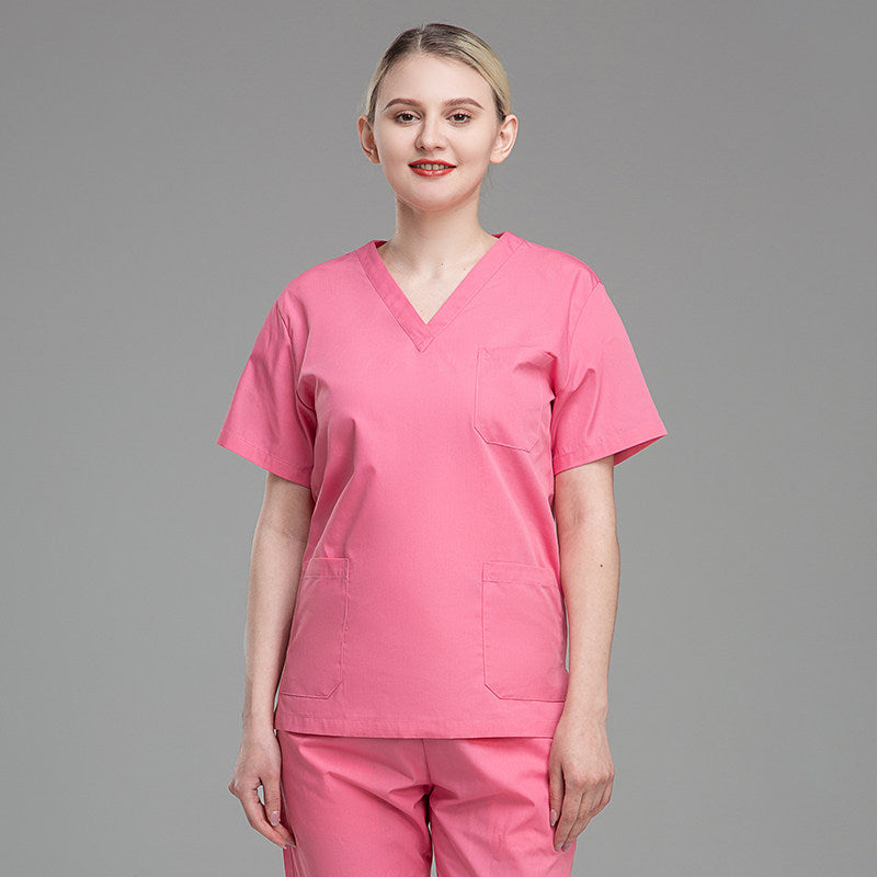 Plus size solid color polyester cotton overalls short sleeve hand clothes hand clothes hand clothes brush hand clothes surgical clothes dental brush hand clothes women