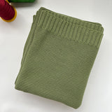 Pea green cotton knit baby blanket, plain color option