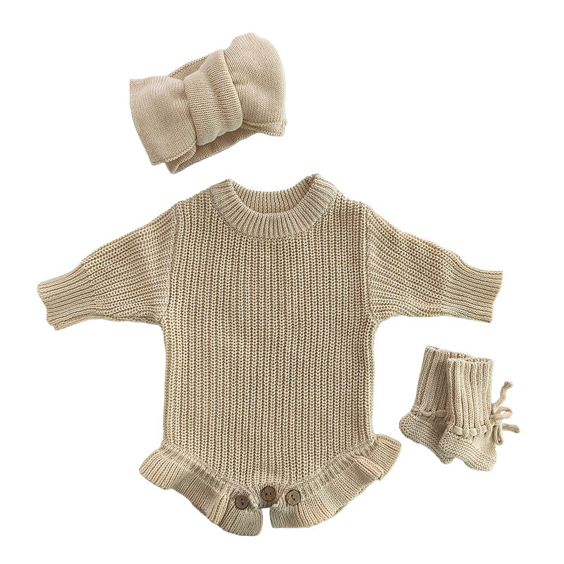 Apricot – Ruffle Hem + 3-Piece Set knit baby romper