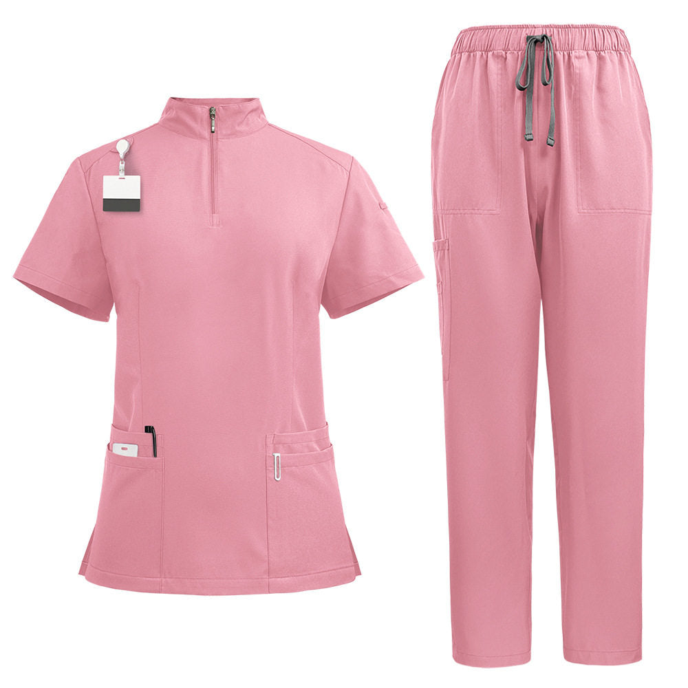 Temperament style stand-up collar hand washing clothes Hospital doctors and nurses beauty salon nurse uniforms work clothes solid color surgical clothes are quick-drying